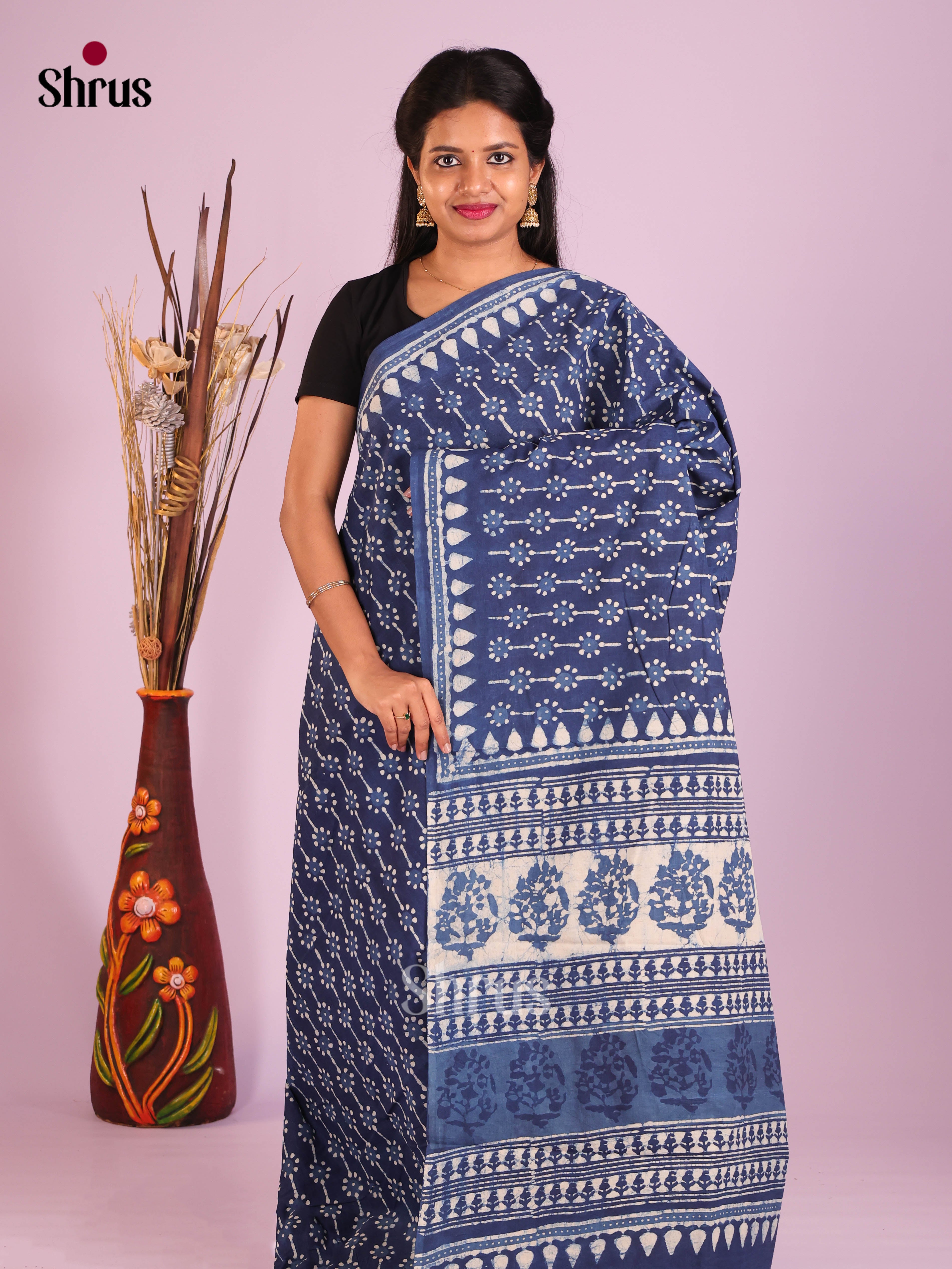 Indigo Blue- Jaipur cotton Saree - Shop on Shrus.com