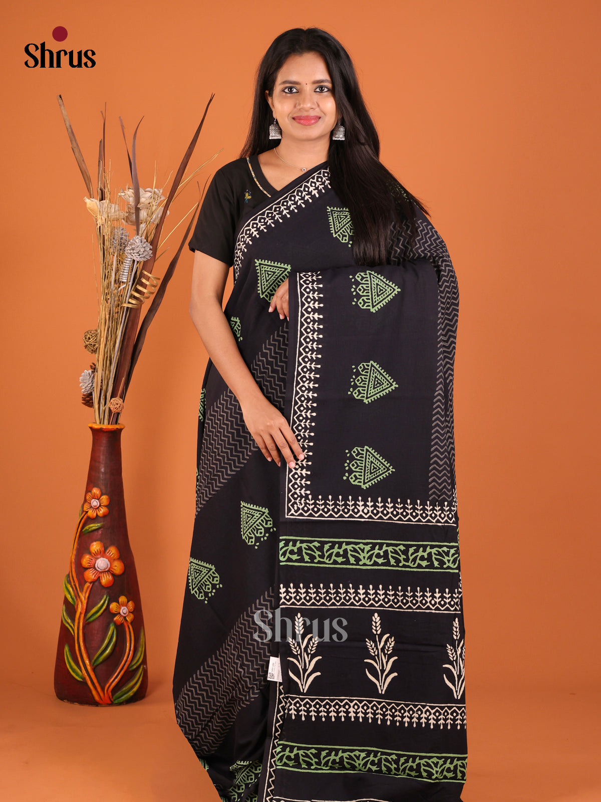 Black & Green - Jaipur cotton Saree