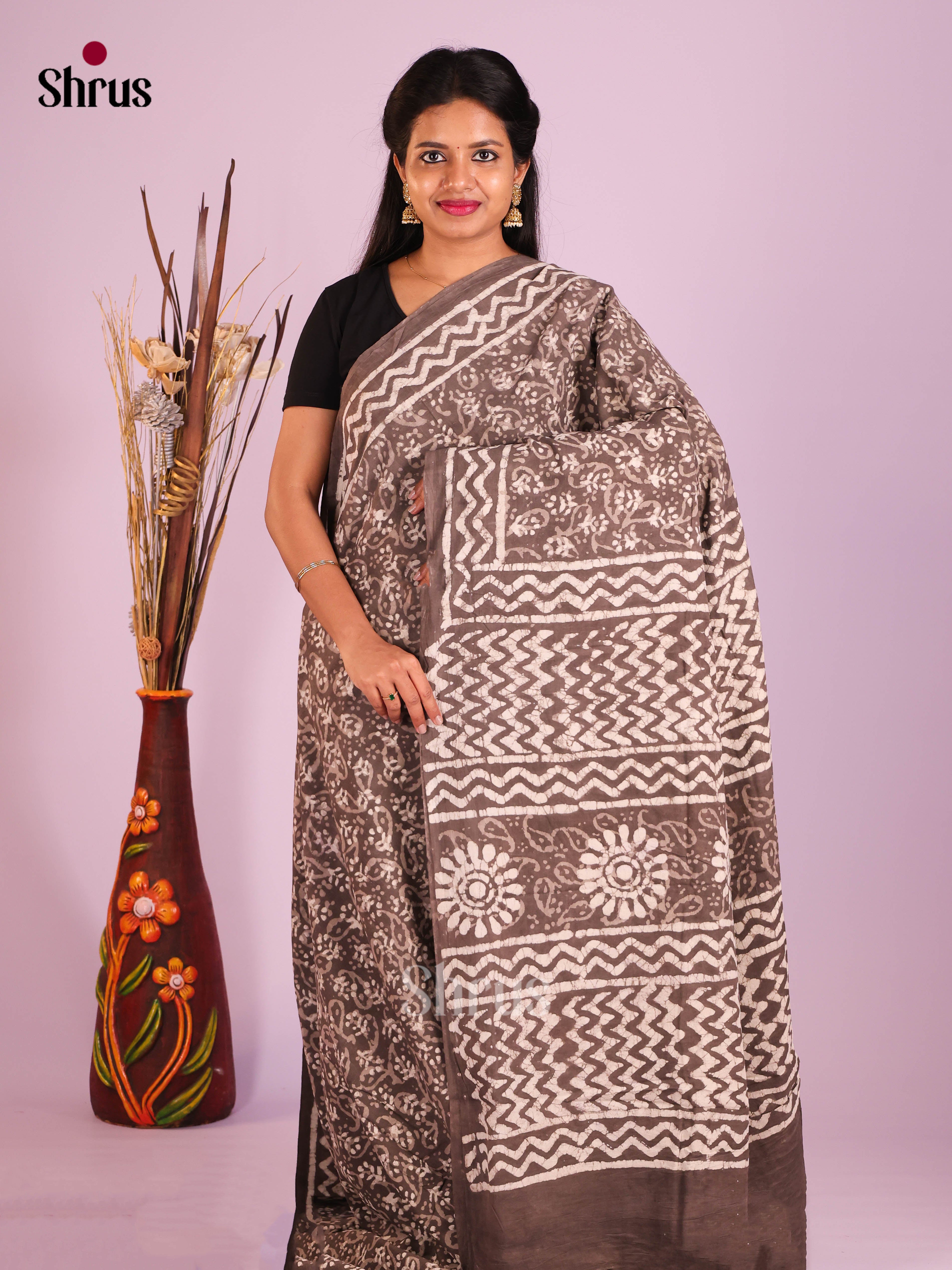 Grey - Jaipur cotton Saree - Shop on Shrus.com