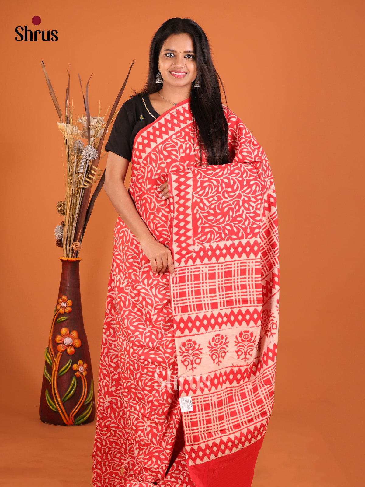 Reddish Pink- Jaipur cotton Saree