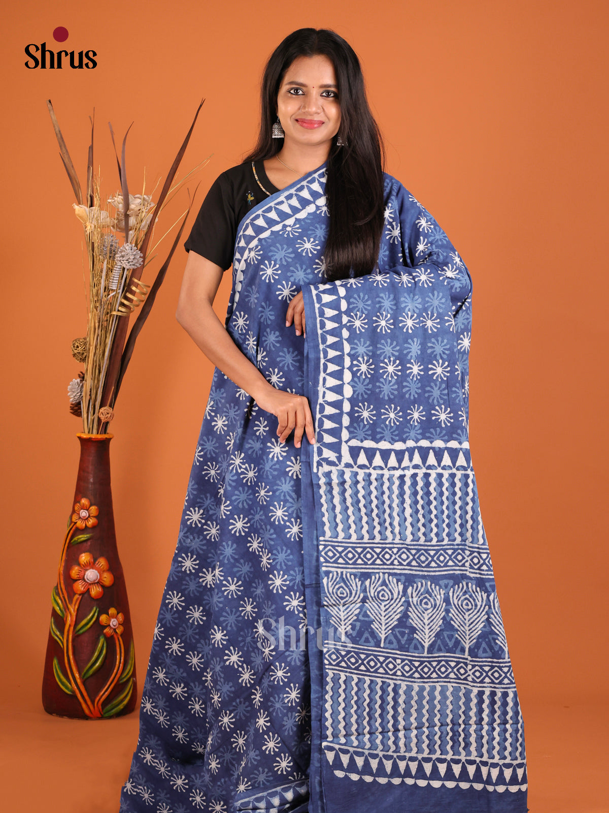 Indigo Blue- Jaipur cotton Saree - Shop on Shrus.com