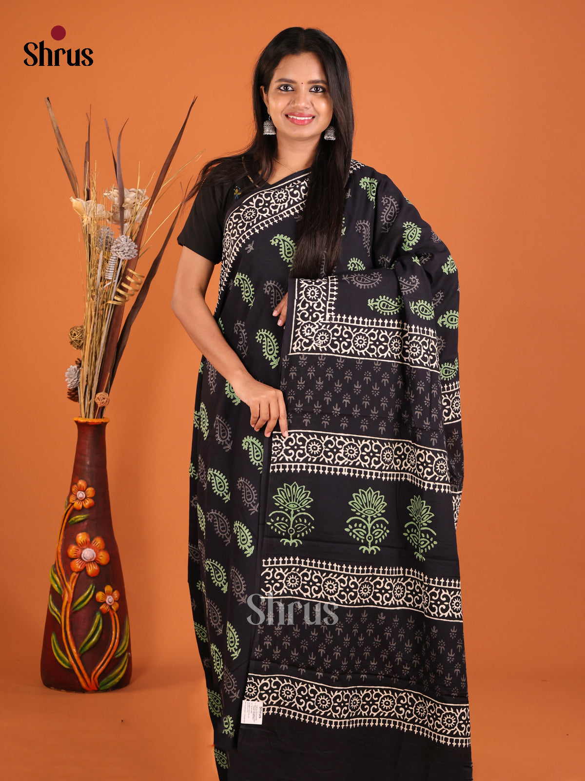 Black & Green - Jaipur cotton Saree