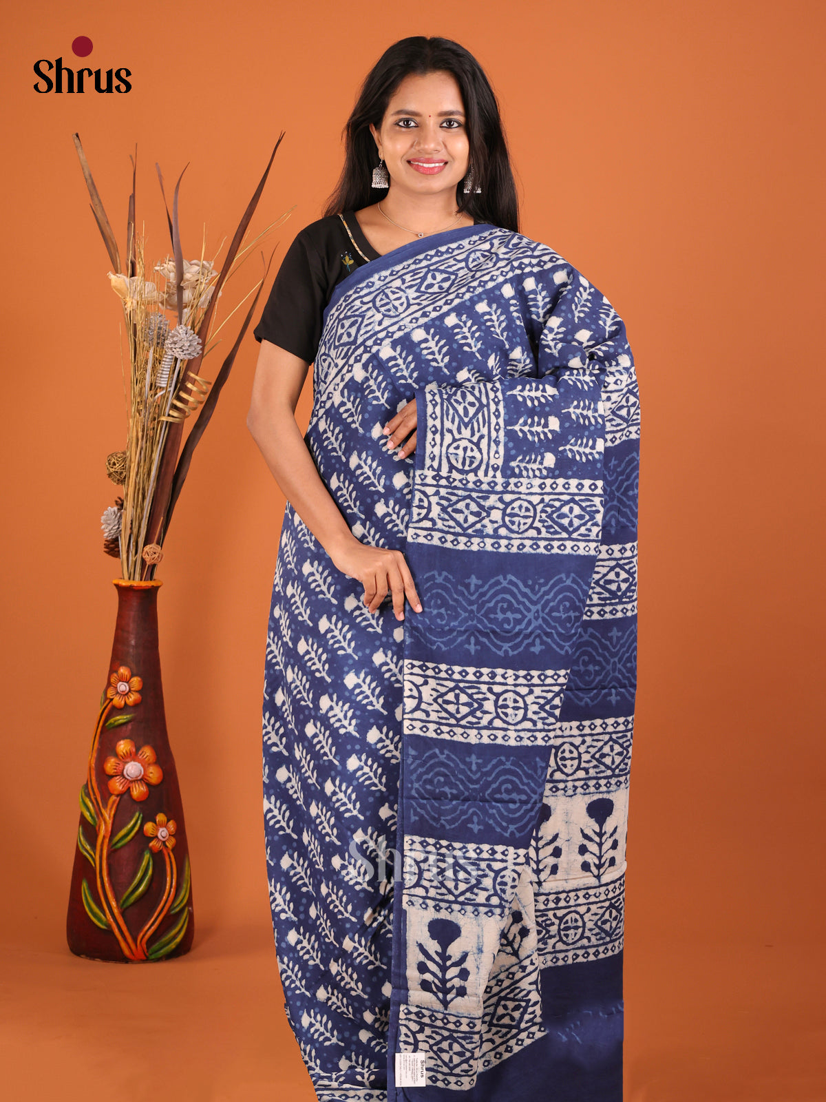 Indigo Blue- Jaipur cotton Saree - Shop on Shrus.com