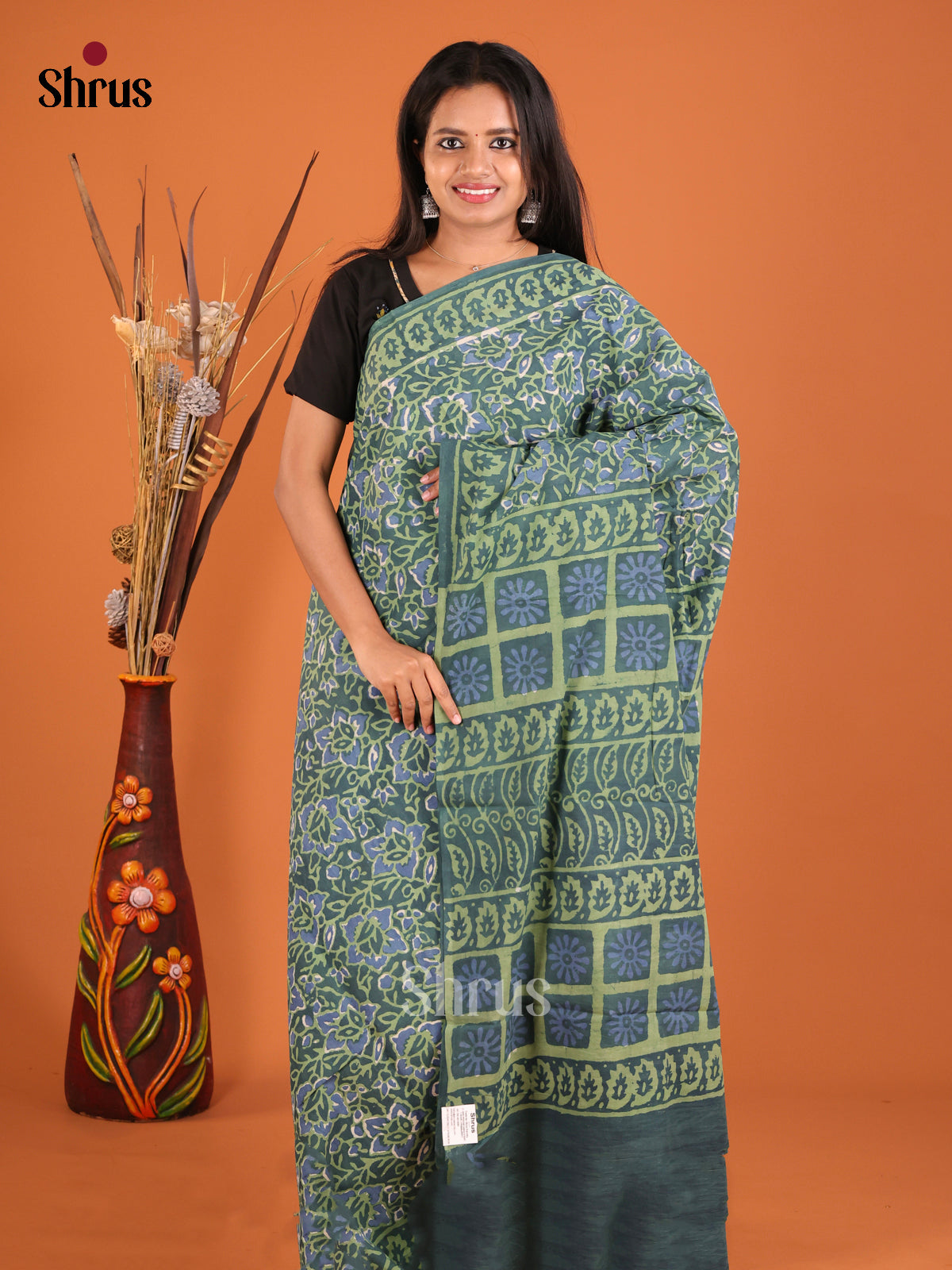 Green & Blue- Jaipur cotton Saree