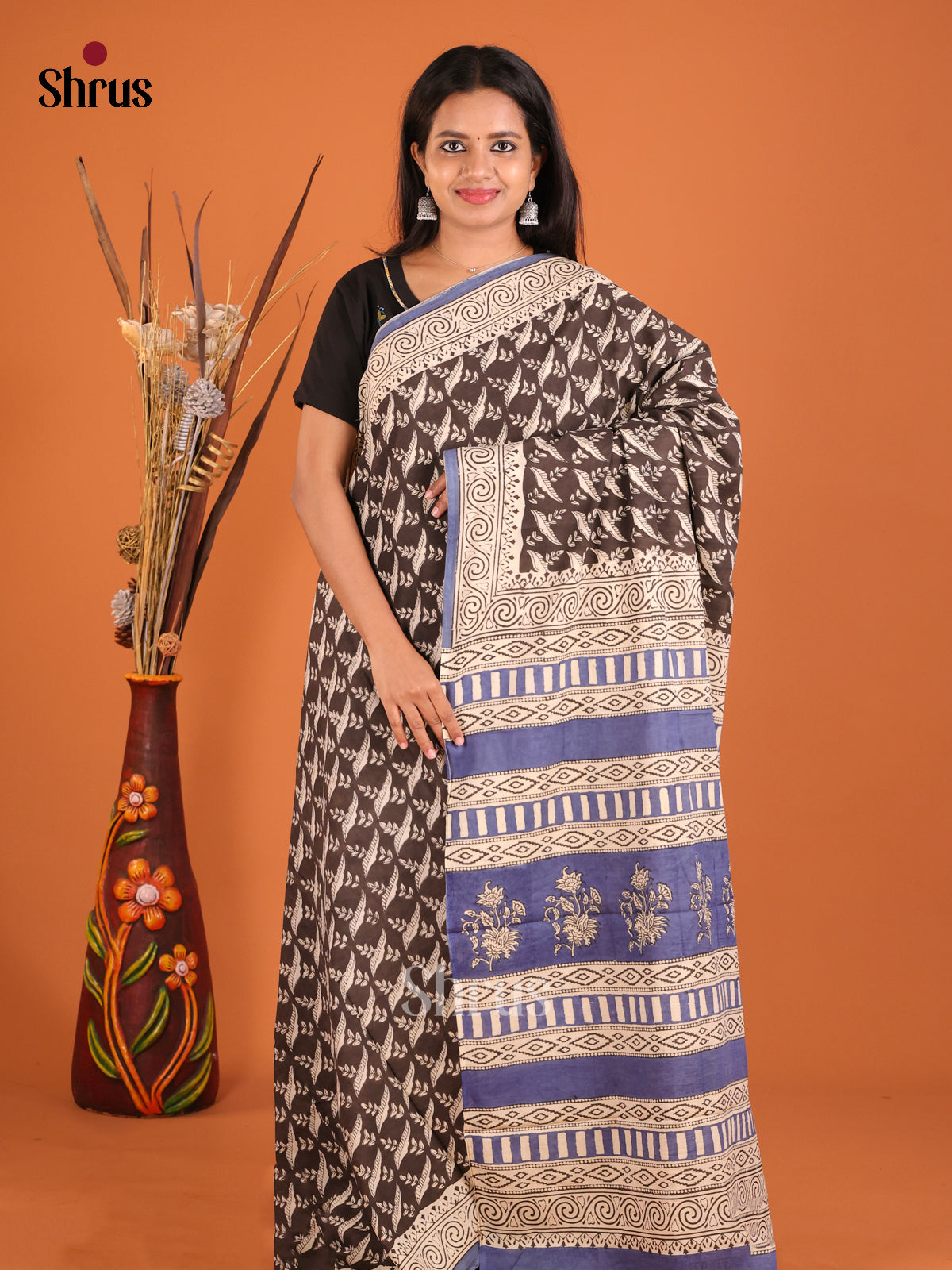 Black & Cream - Jaipur cotton Saree