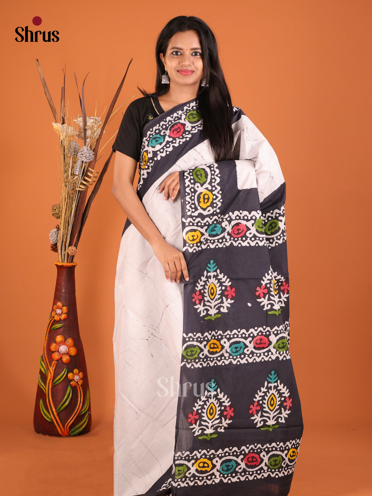 White & Black- Jaipur cotton Saree - Shop on Shrus.com