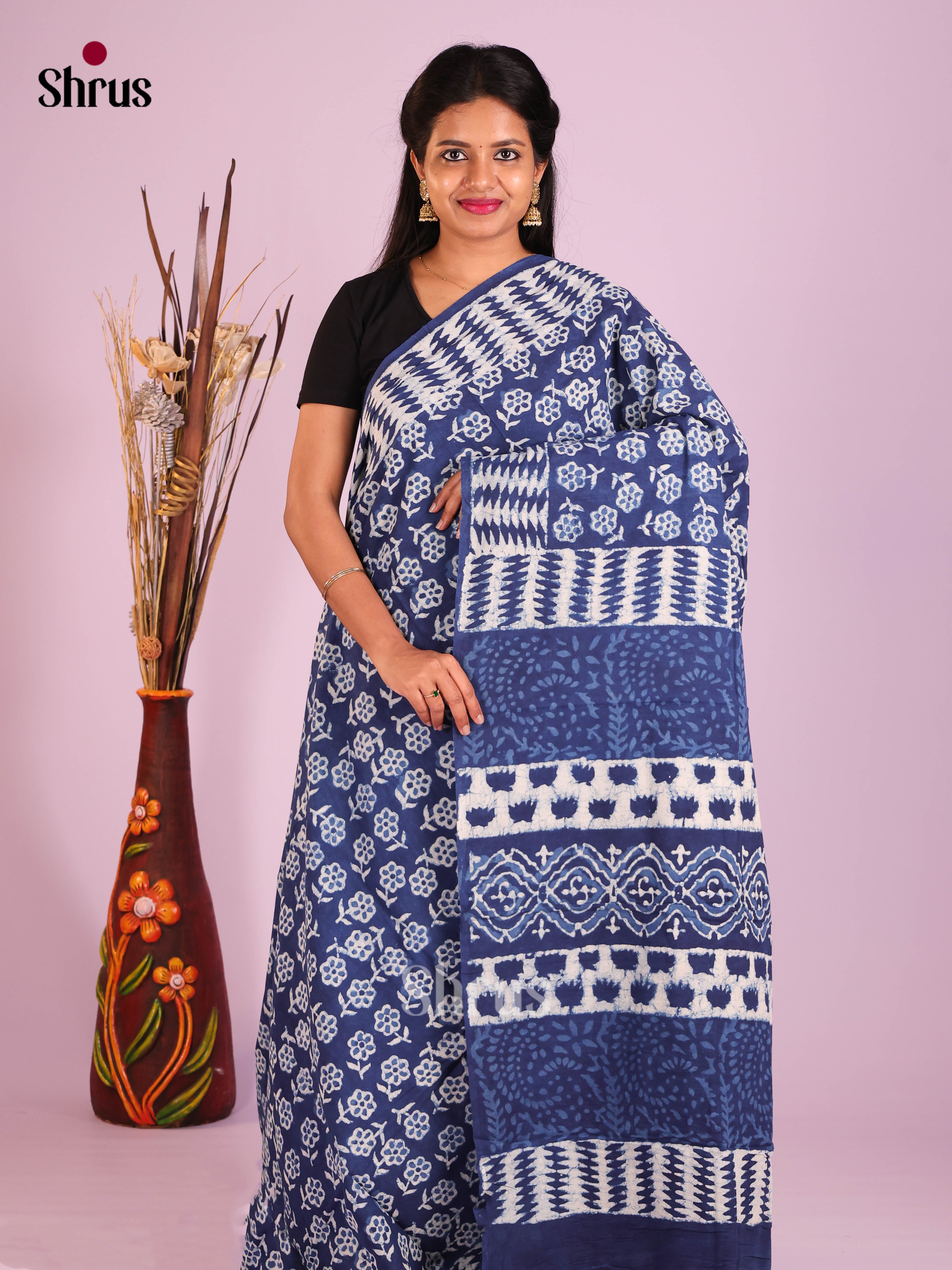 Indigo Blue- Jaipur cotton Saree - Shop on Shrus.com