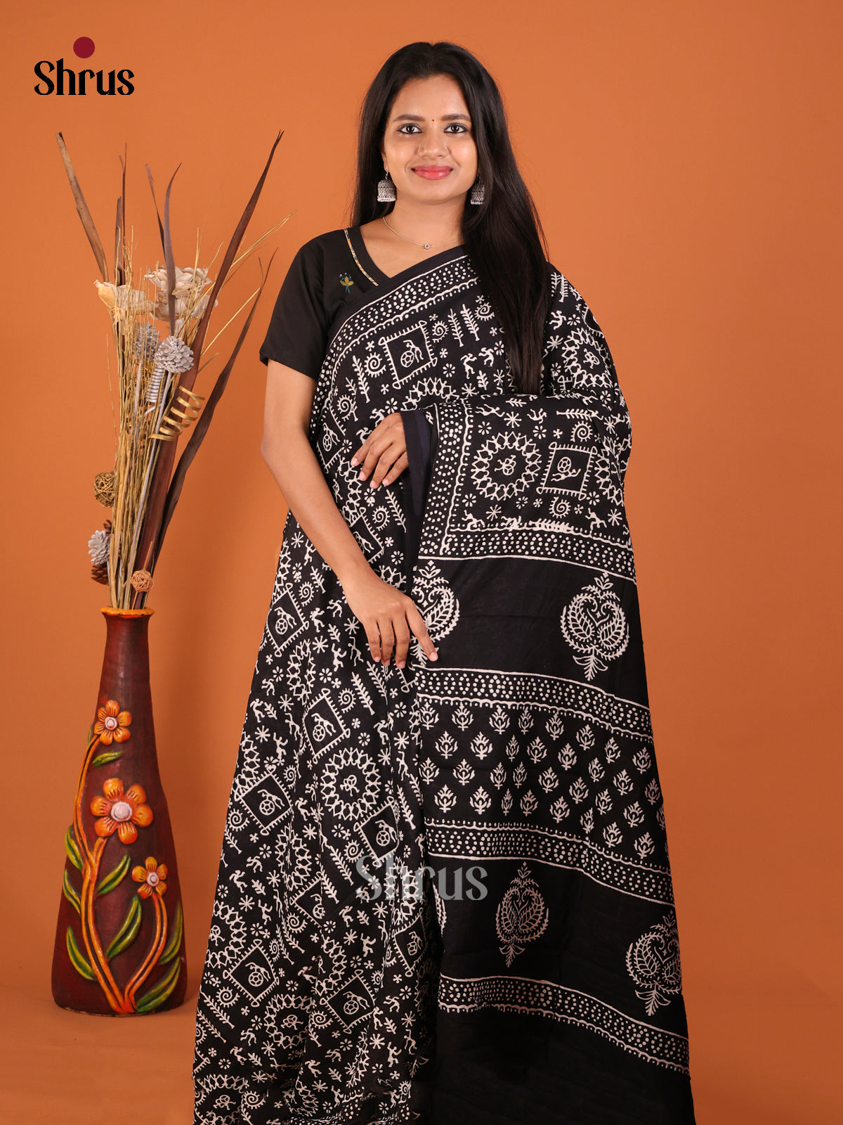 Black - Jaipur cotton Saree