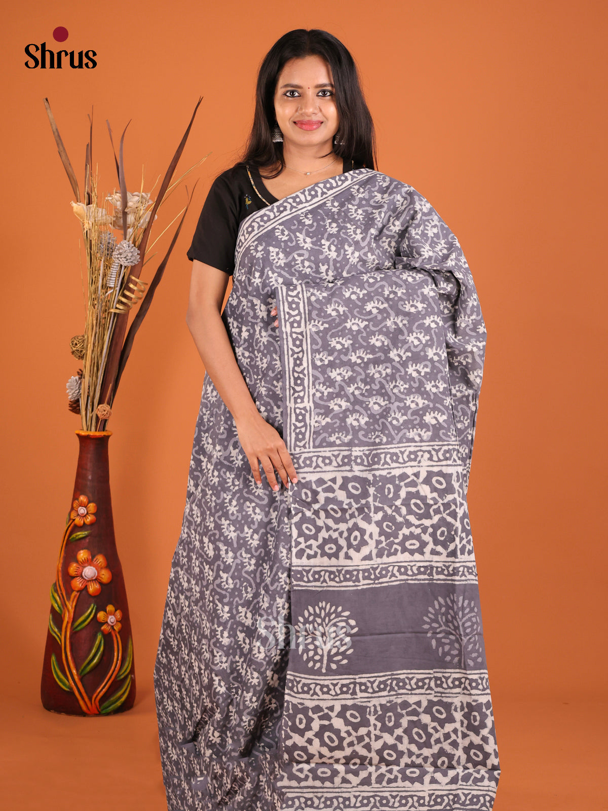 Grey- Jaipur cotton Saree
