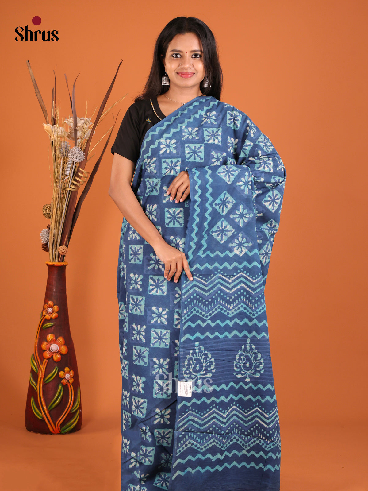 Indigo Blue - Jaipur cotton Saree - Shop on Shrus.com