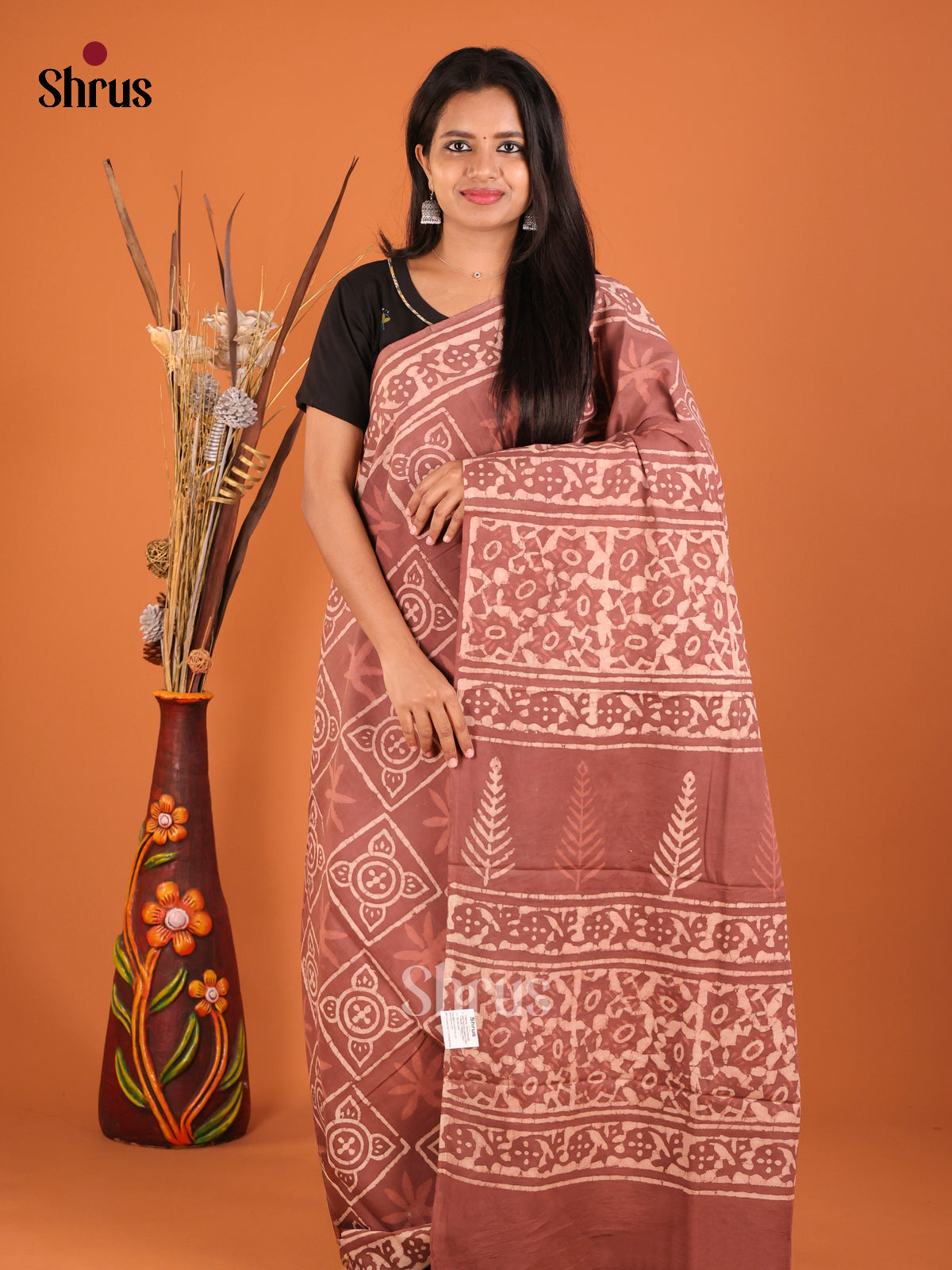 Brown - Jaipur cotton Saree
