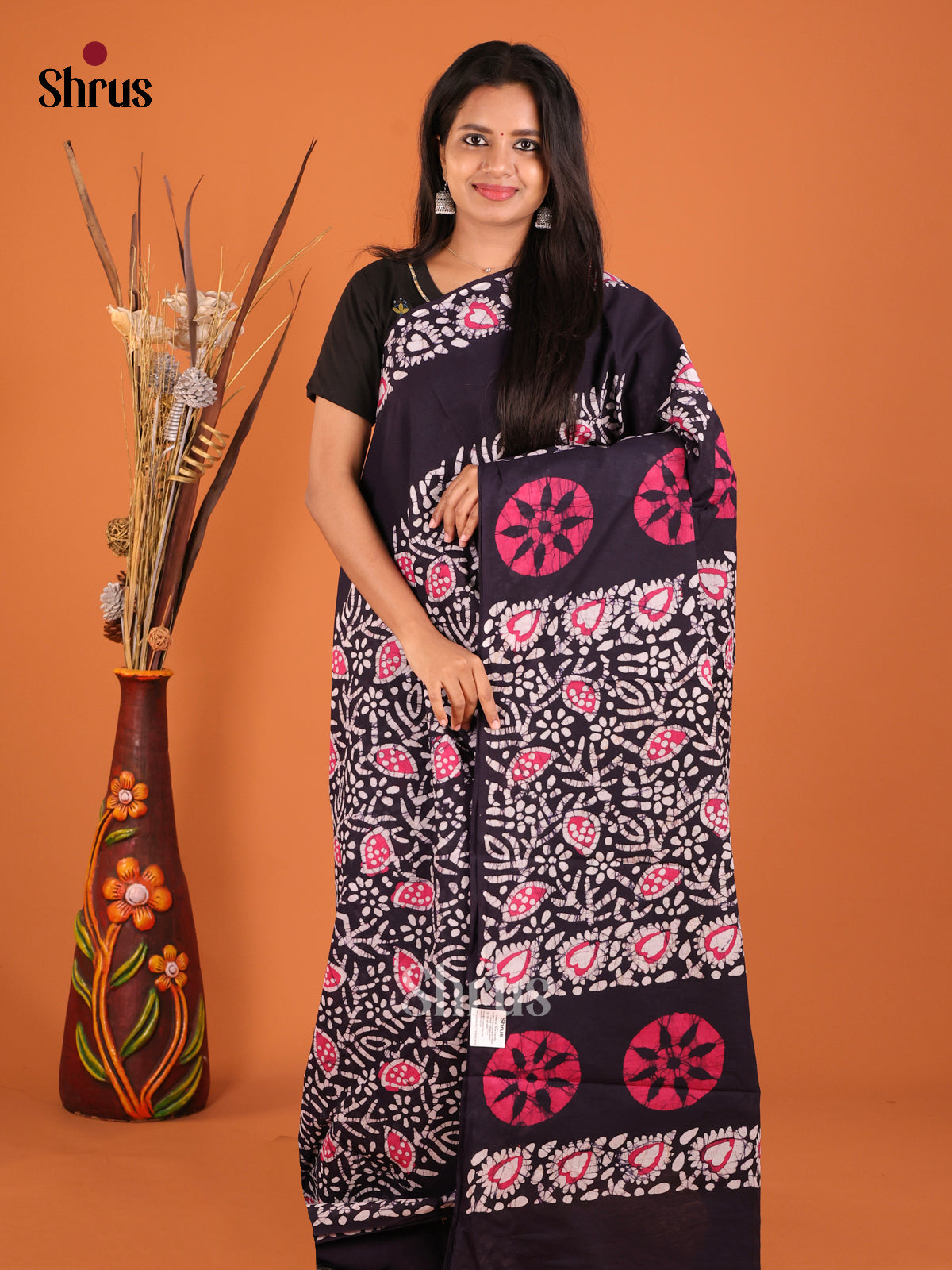 Navy Blue - Jaipur cotton Saree