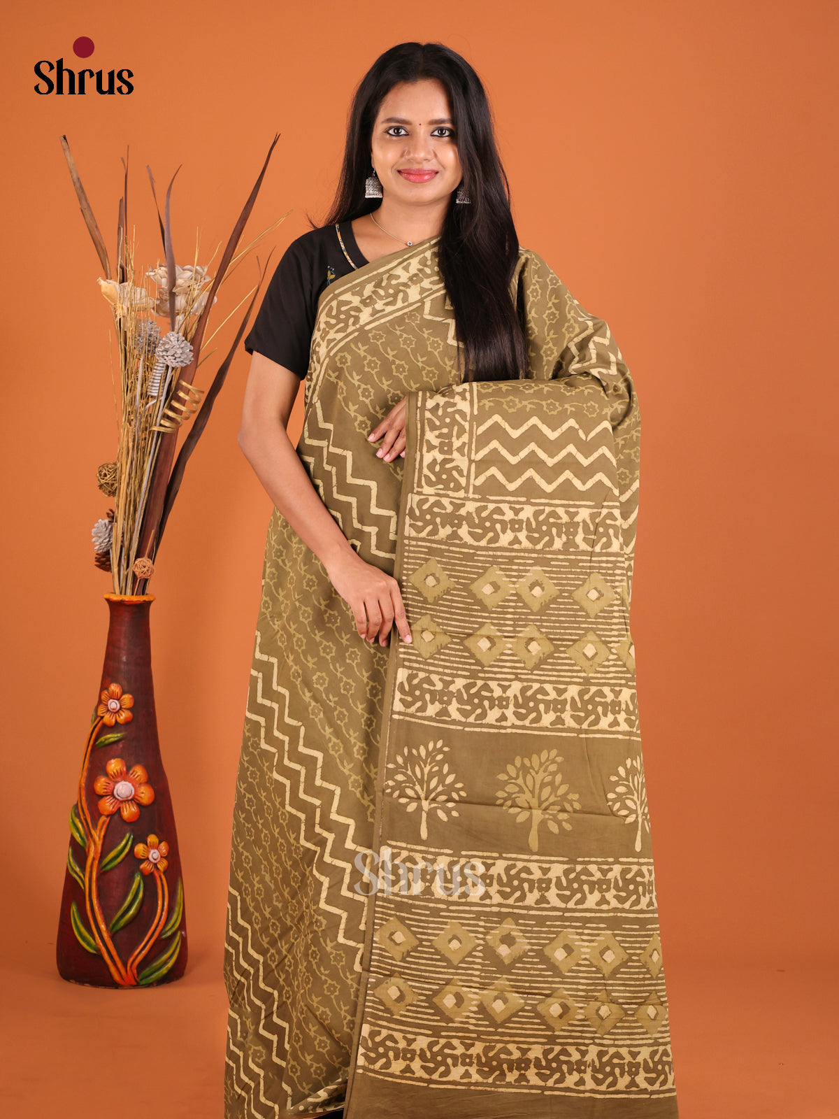 Chutney Green- Jaipur cotton Saree