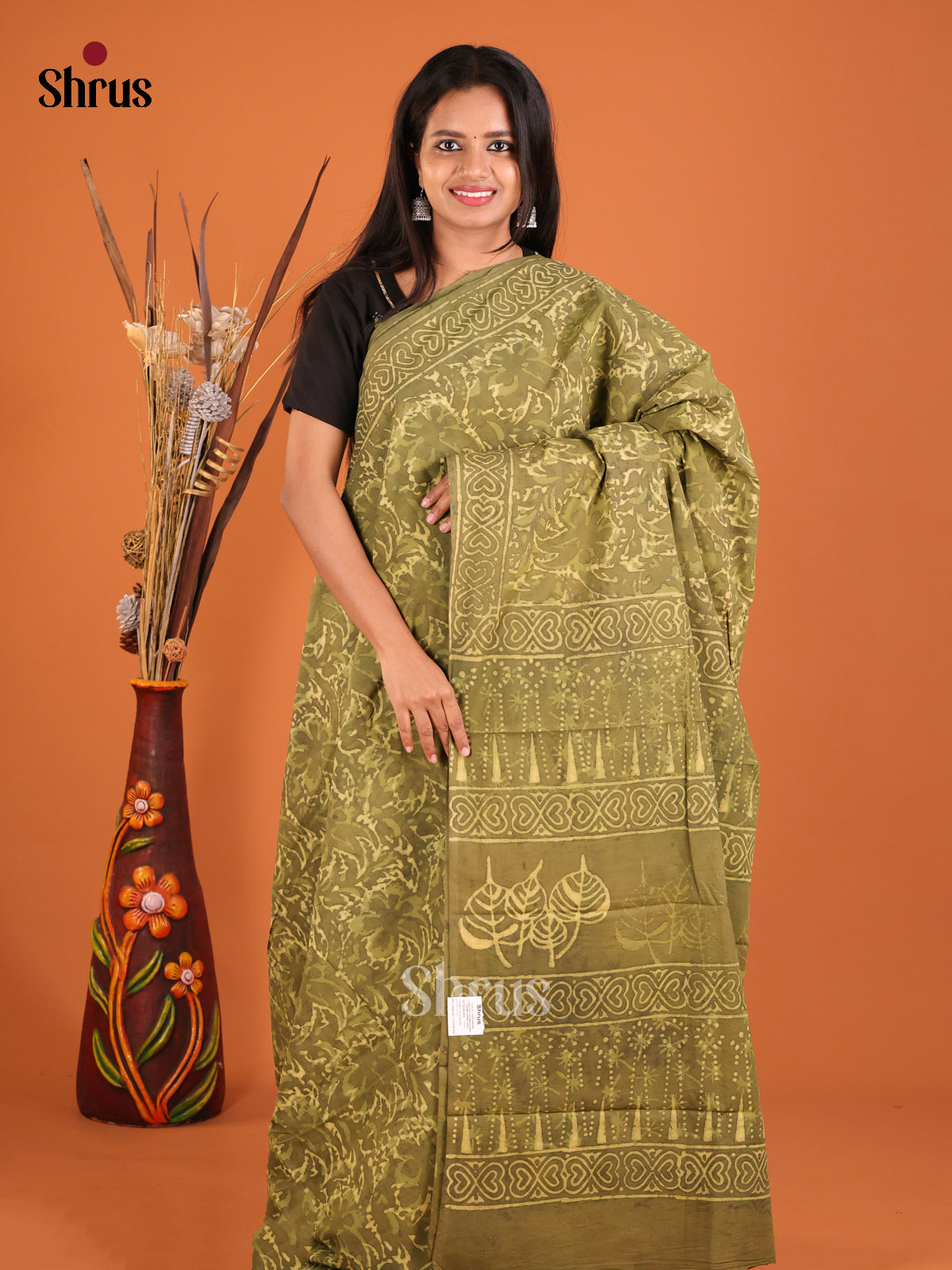 Green - Jaipur cotton Saree - Shop on Shrus.com