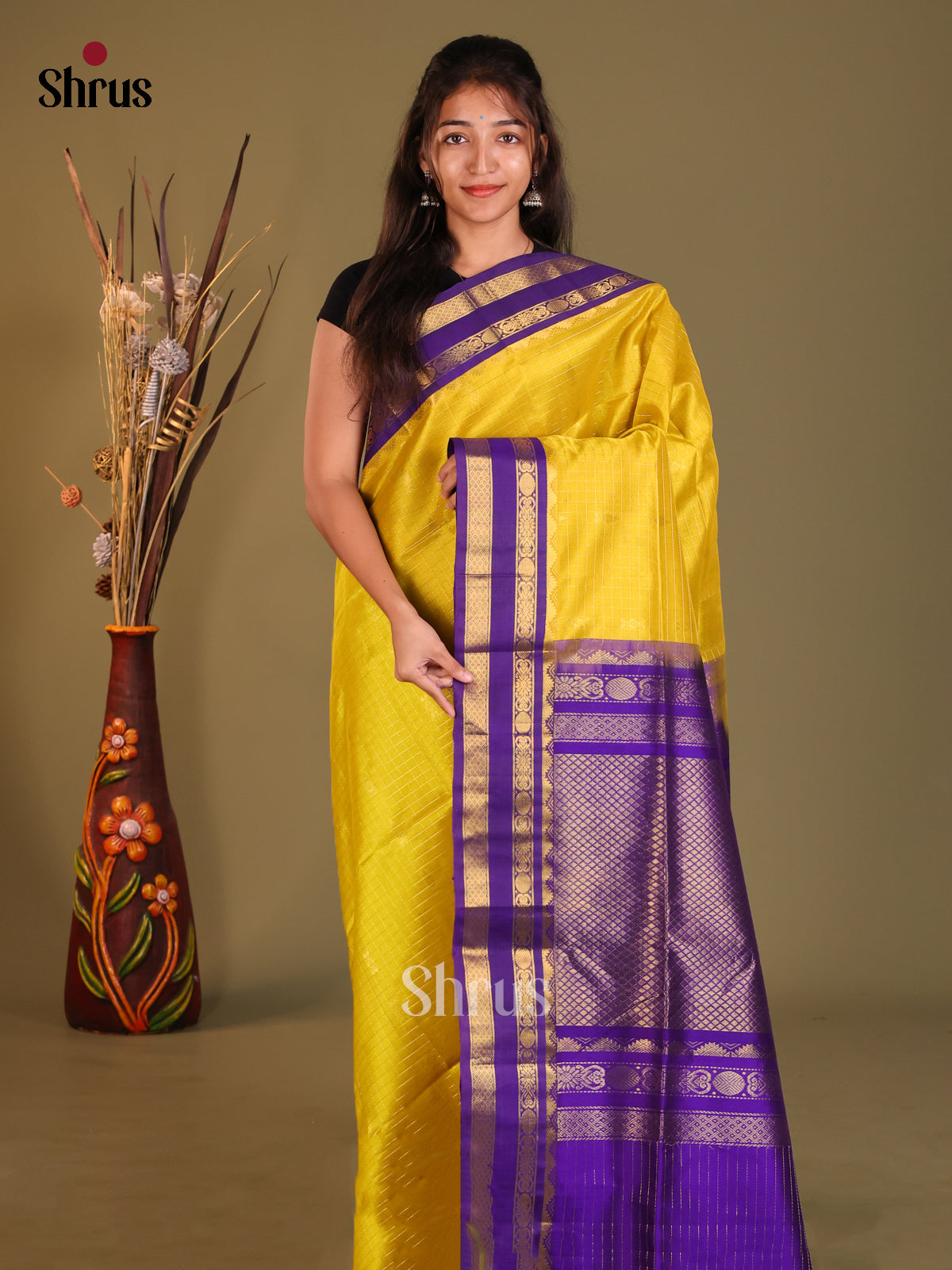 Yellow & Violet Korvai-kattams Saree - Shop on Shrus.com