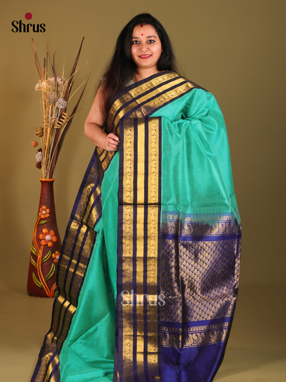 Green & Blue Silk Cotton Korvai-kattams Saree