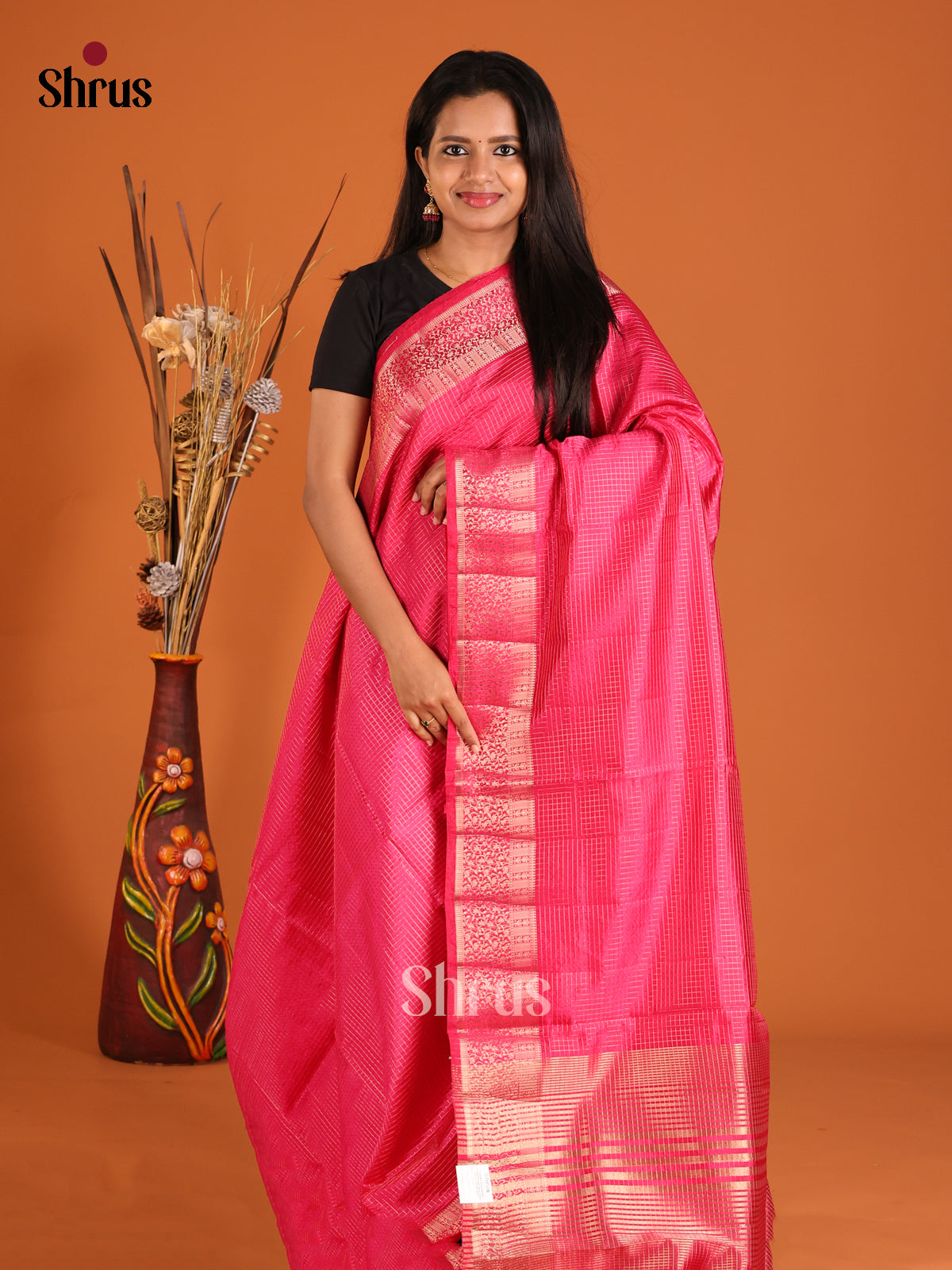 Pink - Semi Rawsilk Saree - Shop on Shrus.com
