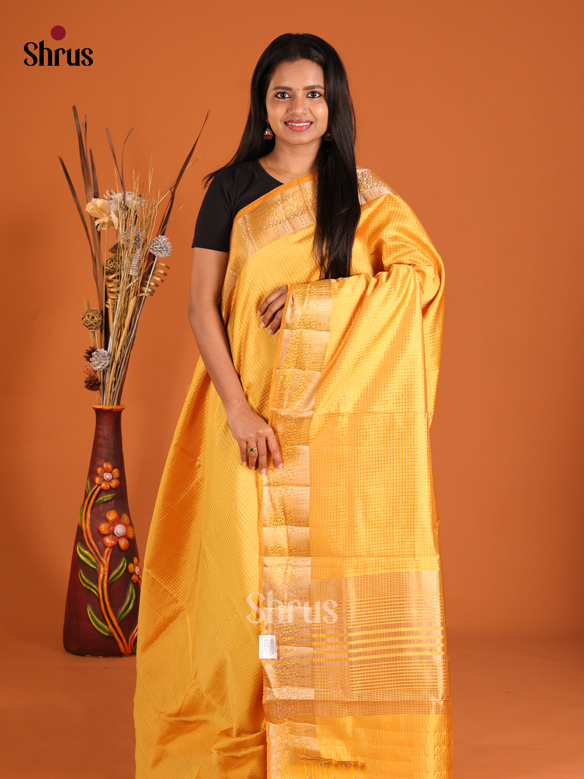 Yellow - Semi Rawsilk Saree