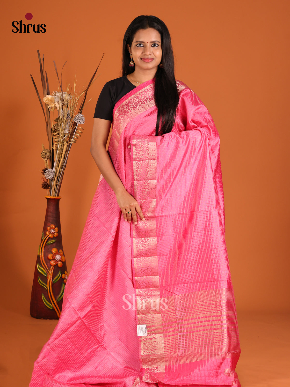Pink - Semi Rawsilk Saree - Shop on Shrus.com