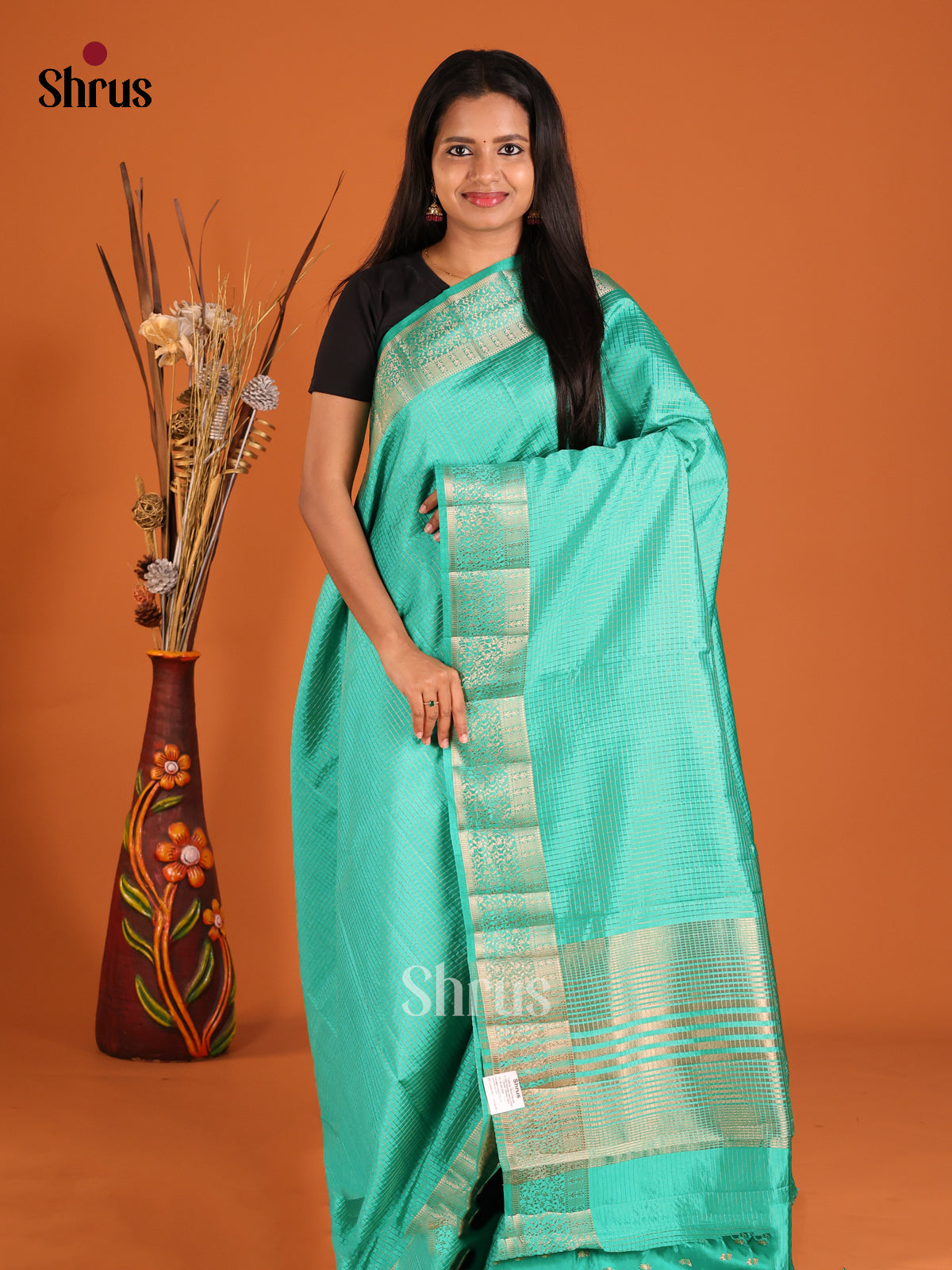 Teal Green- Semi Rawsilk Saree - Shop on Shrus.com
