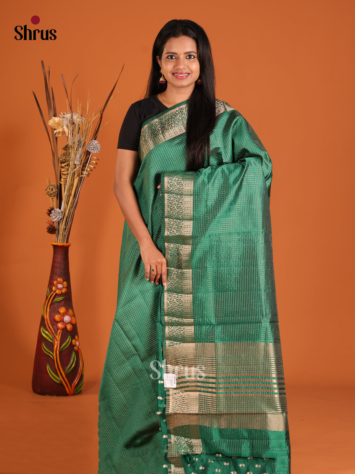 Green - Semi Rawsilk Saree - Shop on Shrus.com