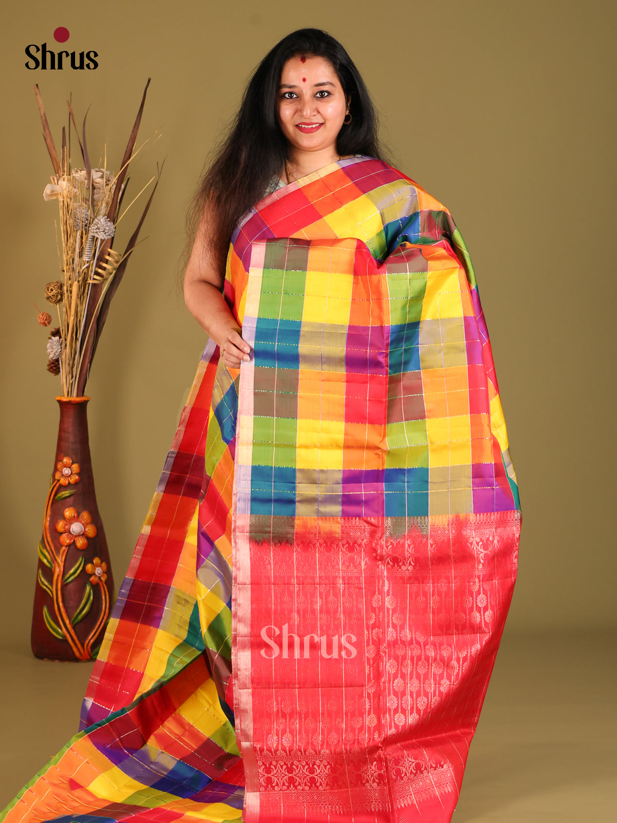 Multicolor Soft Silk Saree with Paalum Pazhamum zari Kattams & Orangish Pink brocade pallu