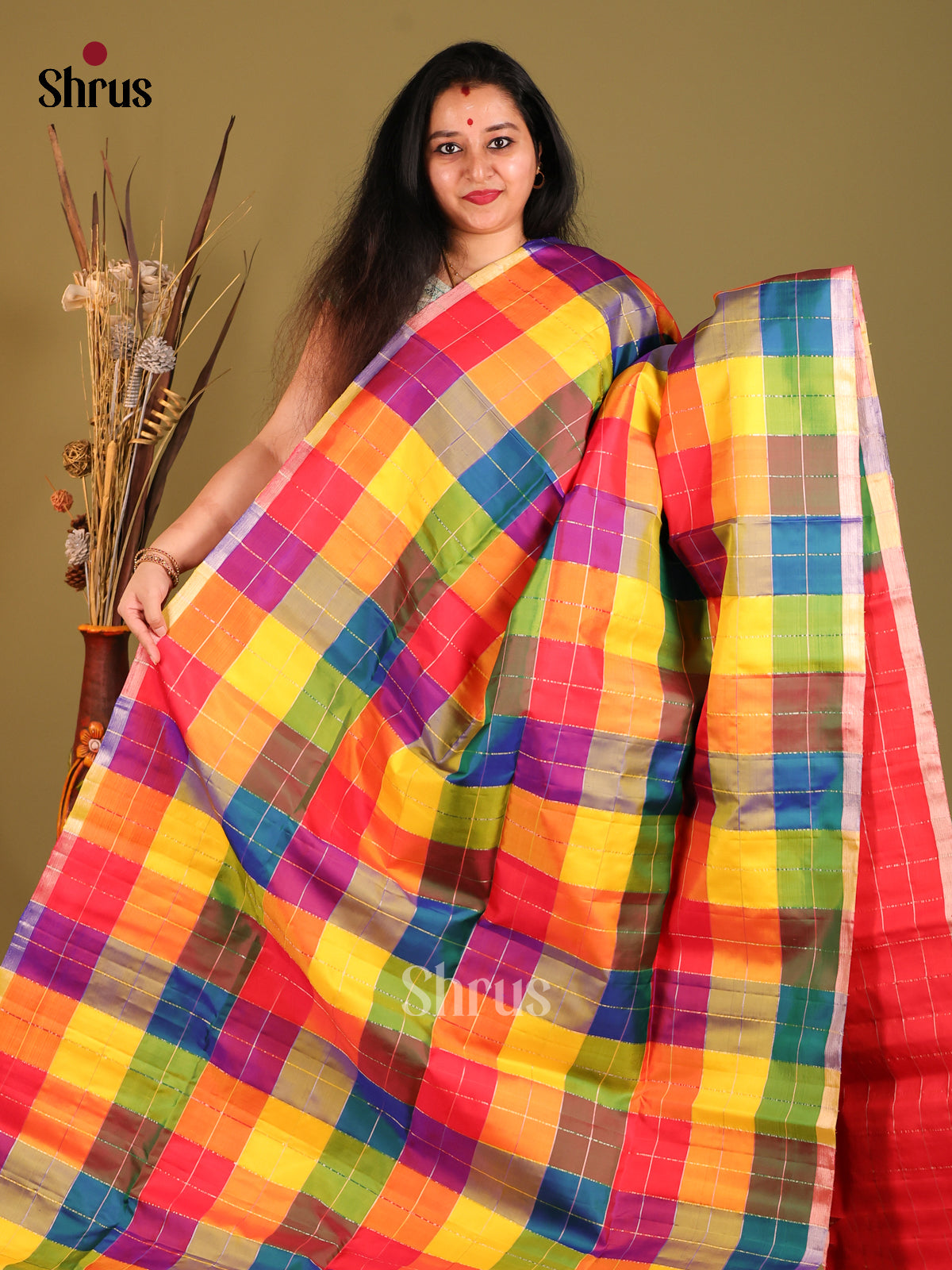 Multicolor Soft Silk Saree with Paalum Pazhamum zari Kattams & Orangish Pink brocade pallu -1