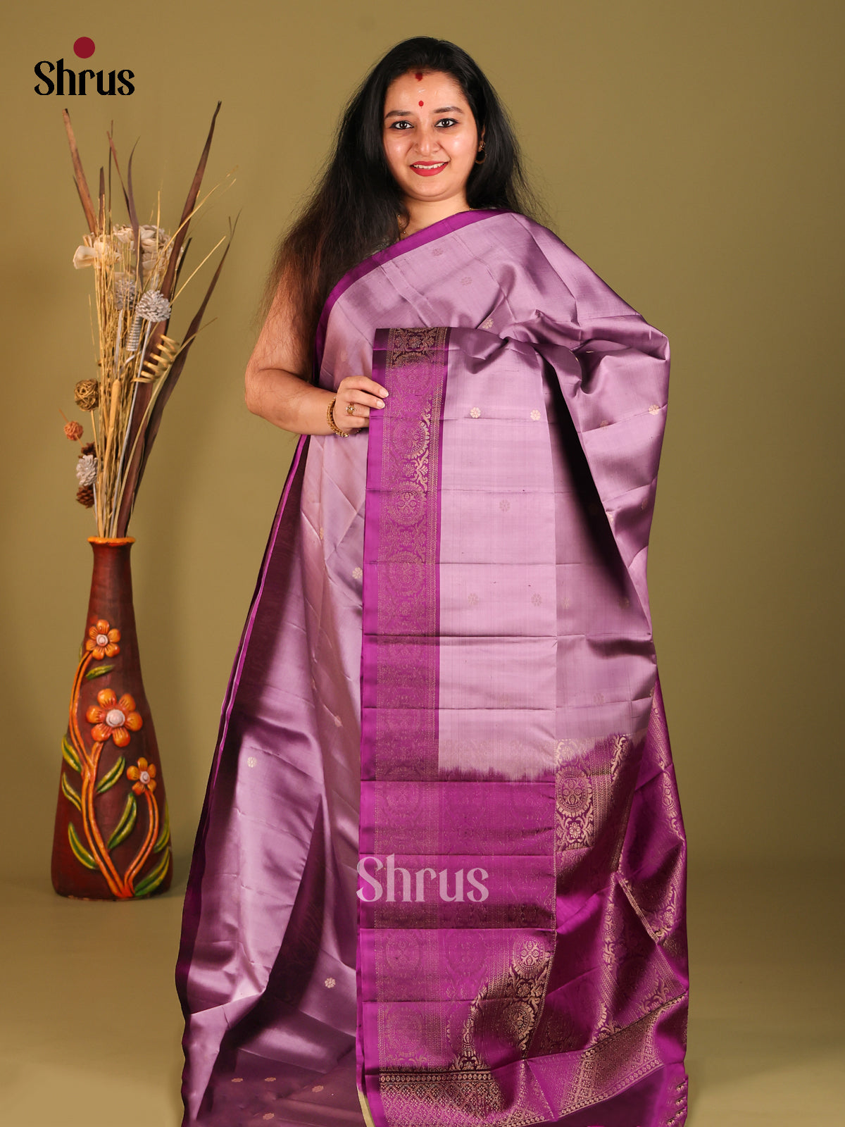 Lavender & Purple Soft Silk with rich zari border - Shop on Shrus.com