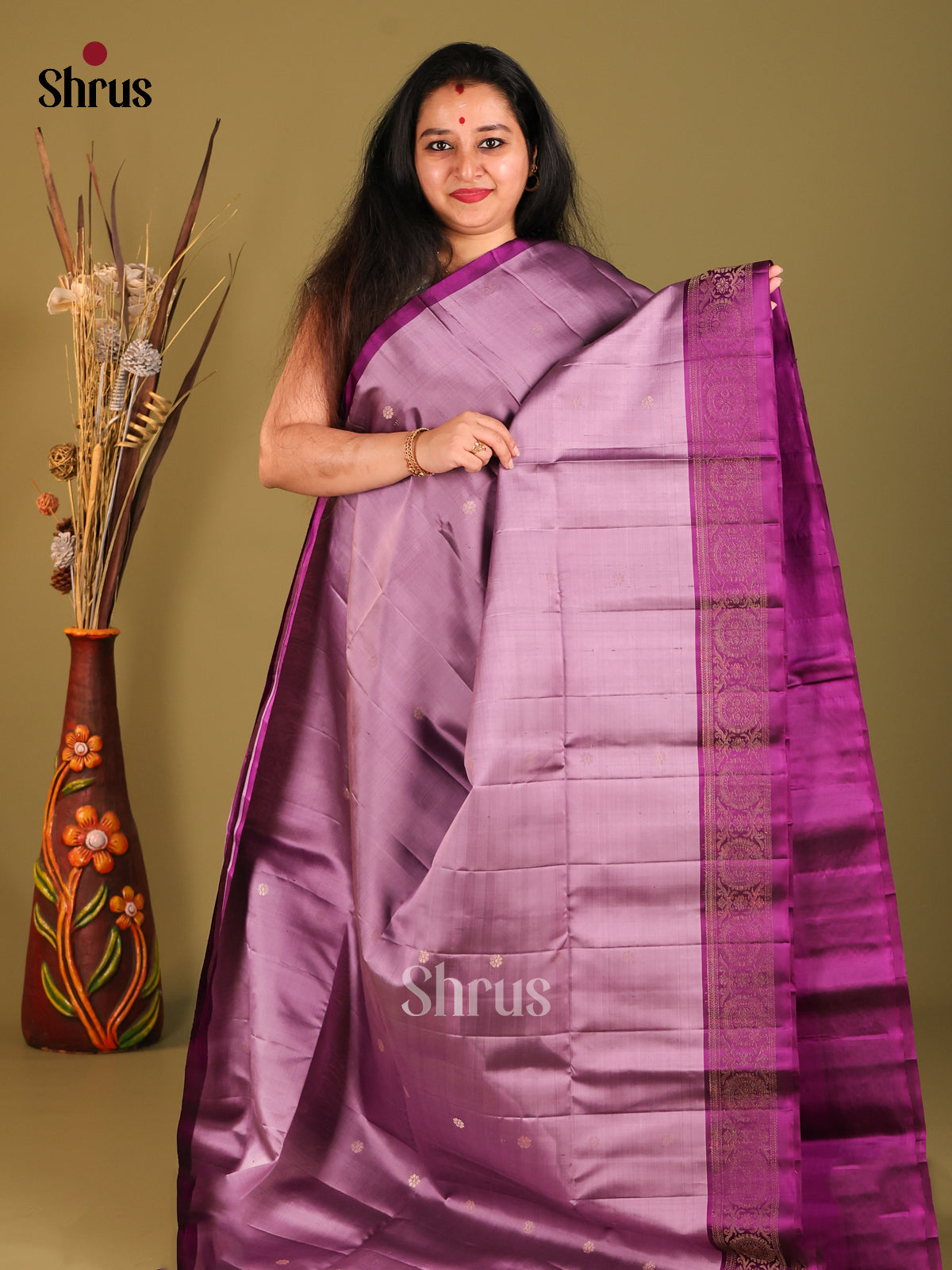 Lavender & Purple Soft Silk with rich zari border - Shop on Shrus.com