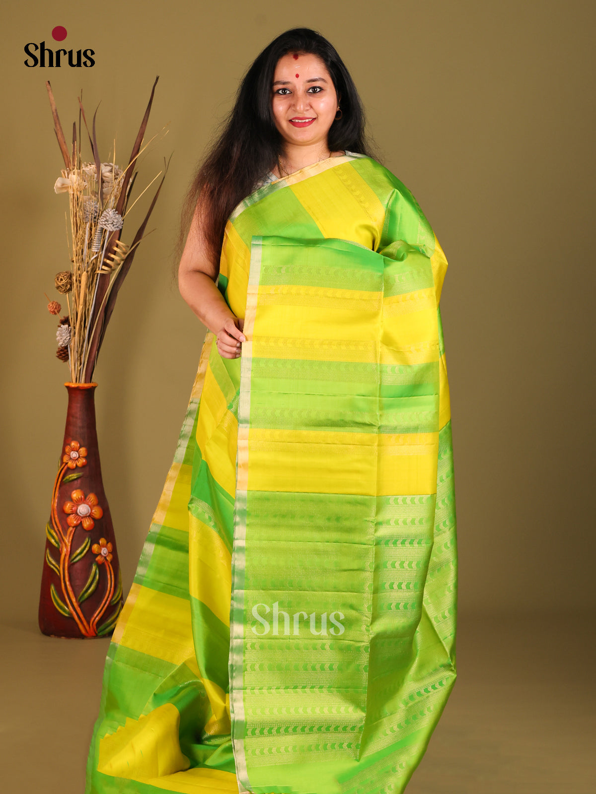 Radiant Yellow & Green Striped Soft Silk Saree with zari Brocade Pallu