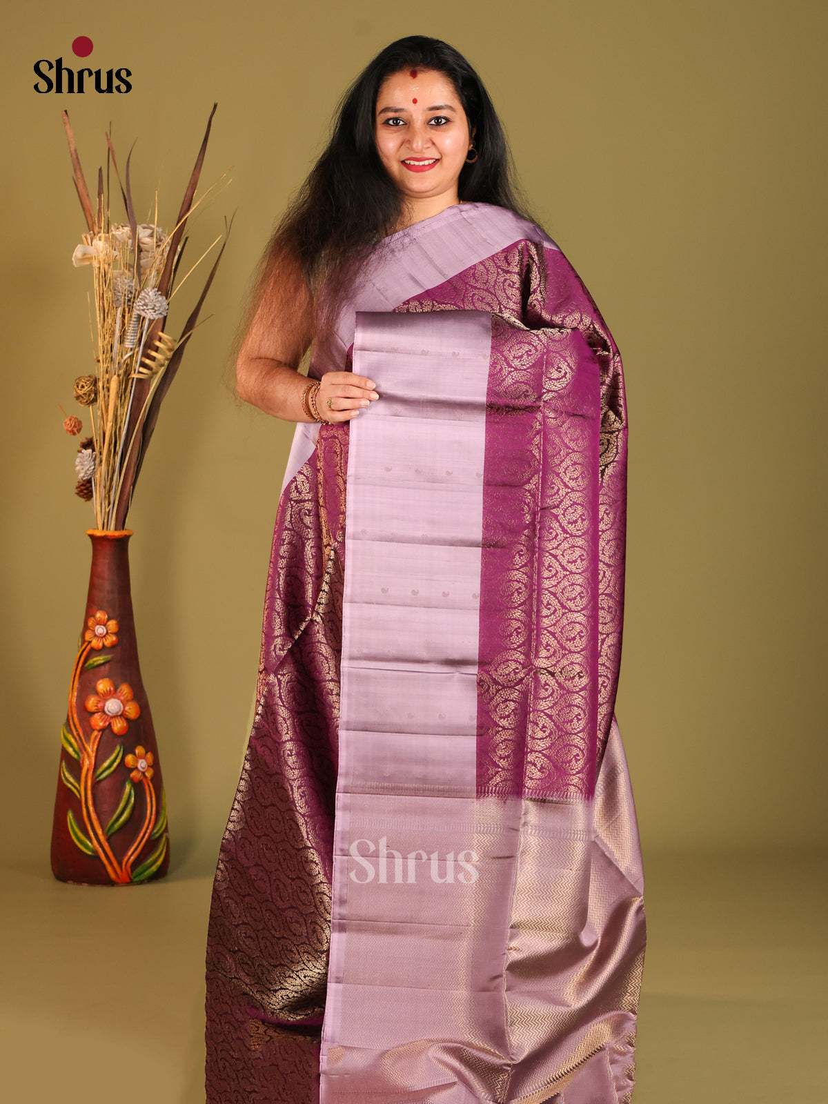 Purple & Lavender Soft Silk Saree with paisleys brocade - Shop on Shrus.com