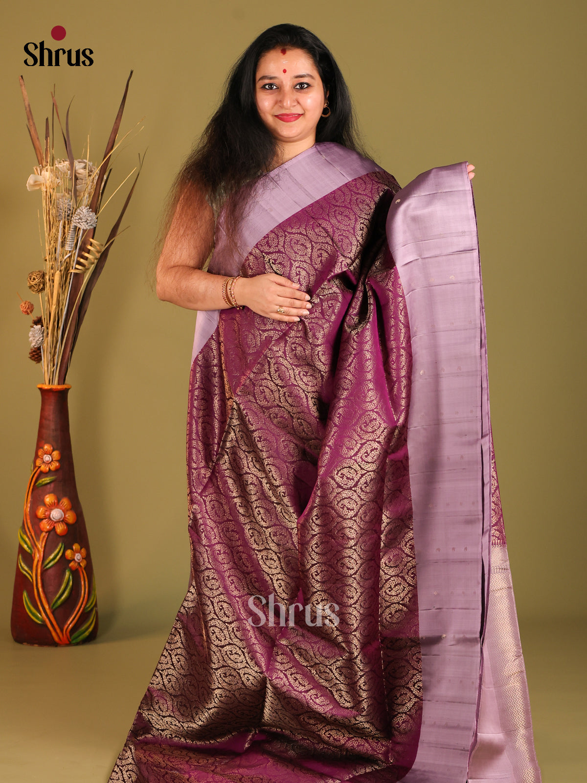 Purple & Lavender Soft Silk Saree with paisleys brocade - Shop on Shrus.com