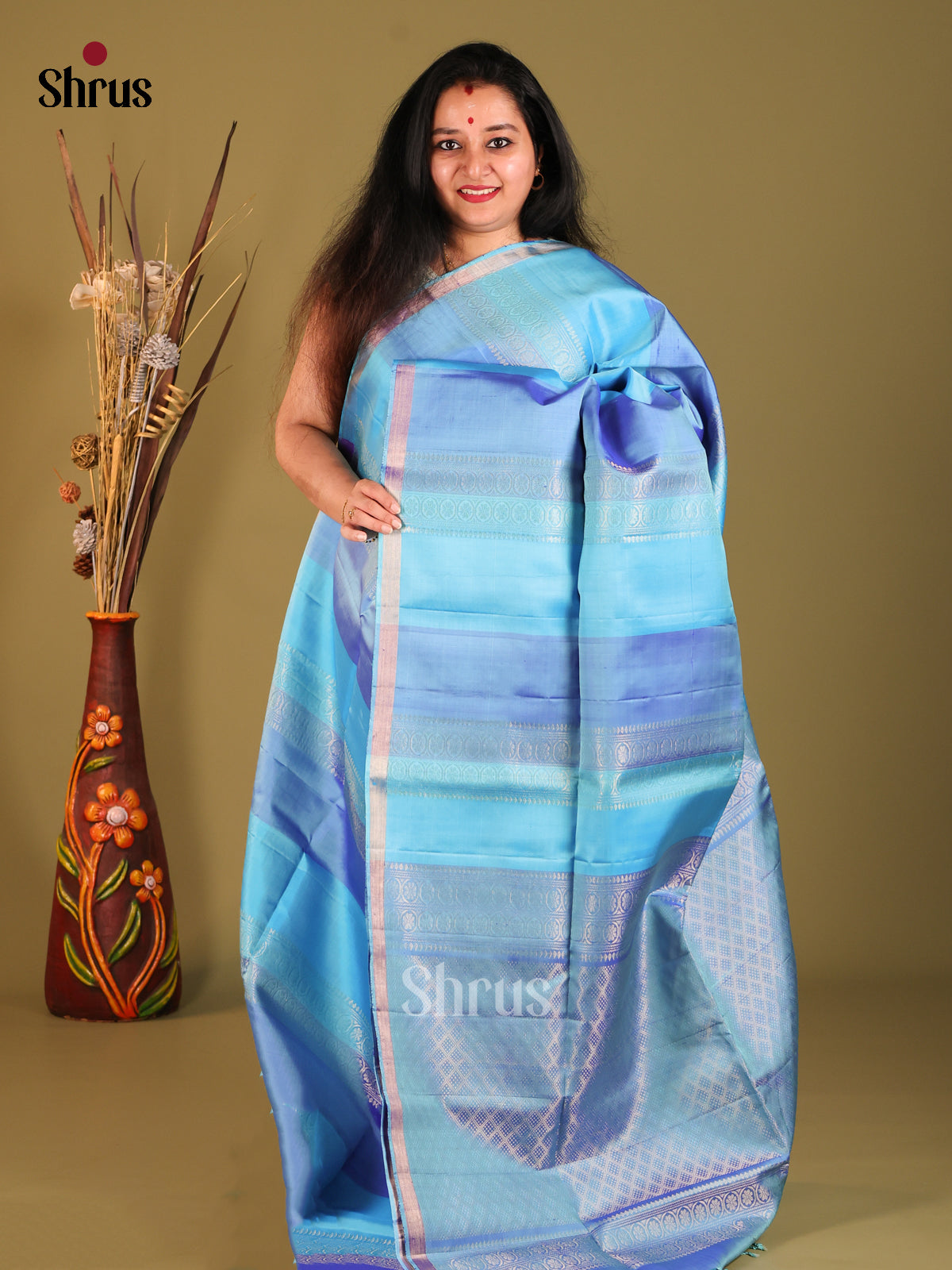 Pretty Shades of Blue Soft Silk Saree with zari Woven stripes & Self Zari Border