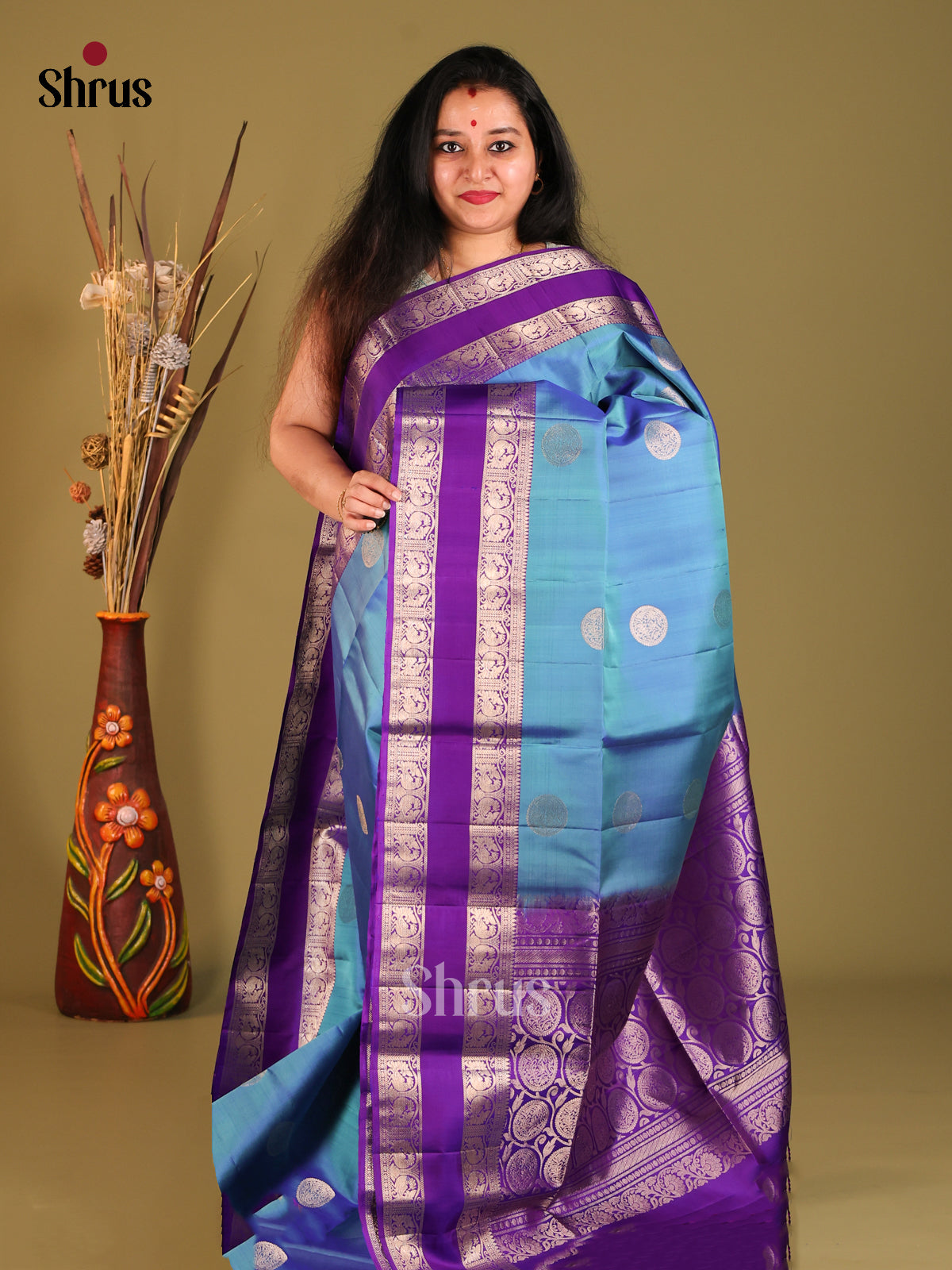 Blue & Violet Soft Silk with rettaipet zari border