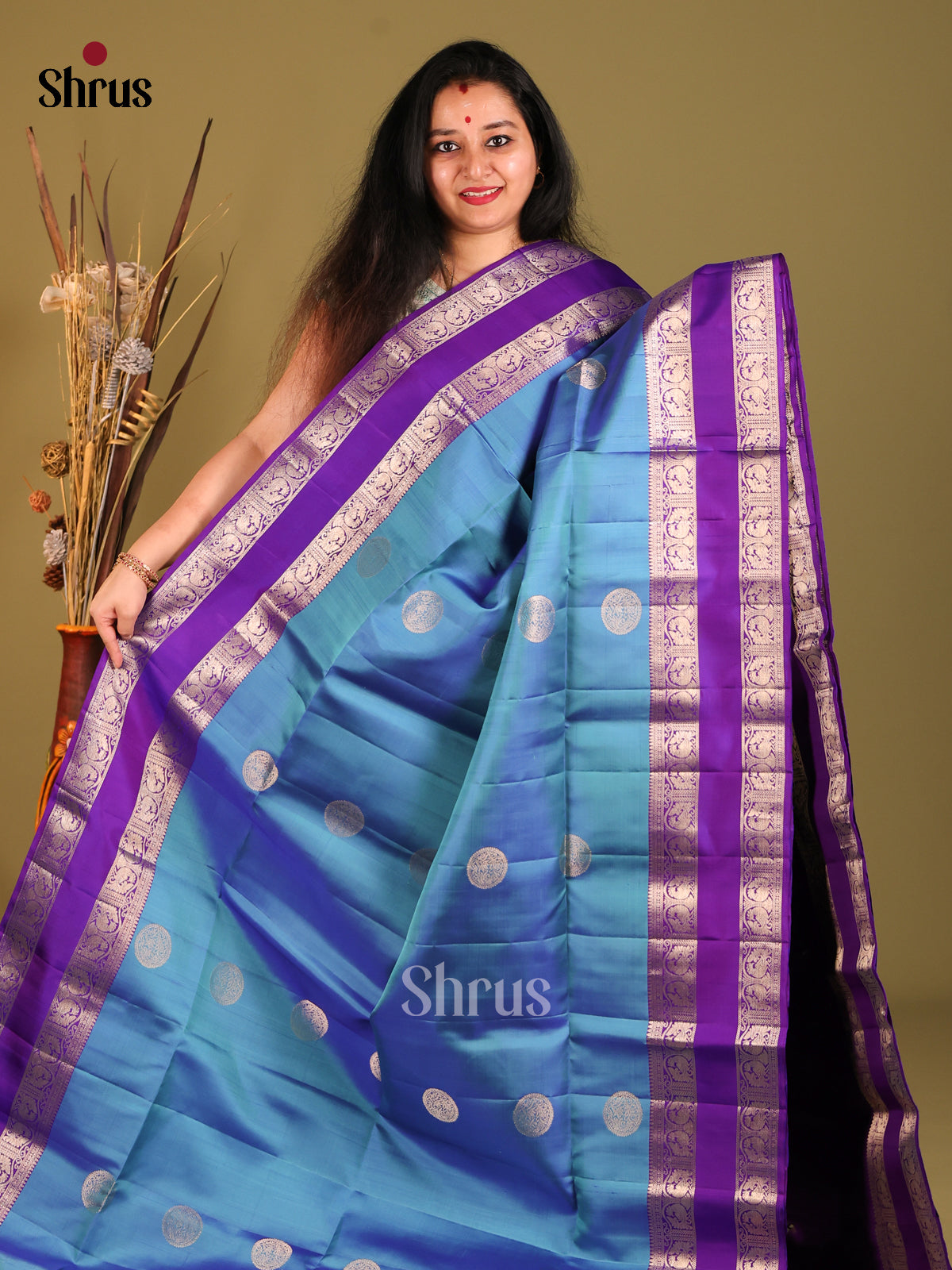 Blue & Violet Soft Silk with rettaipet zari border