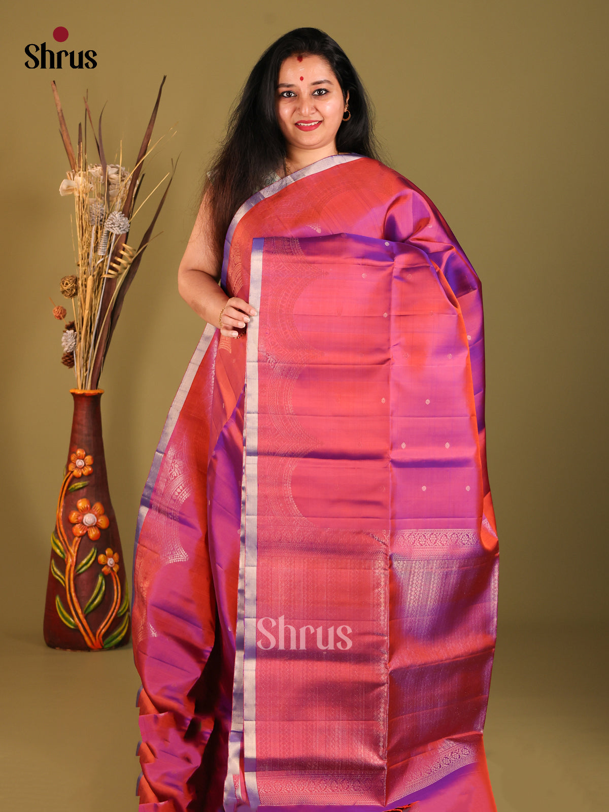 Timeless Maroon Soft Silk saree with Small Golden Buttas & arch zari border - Shop on Shrus.com