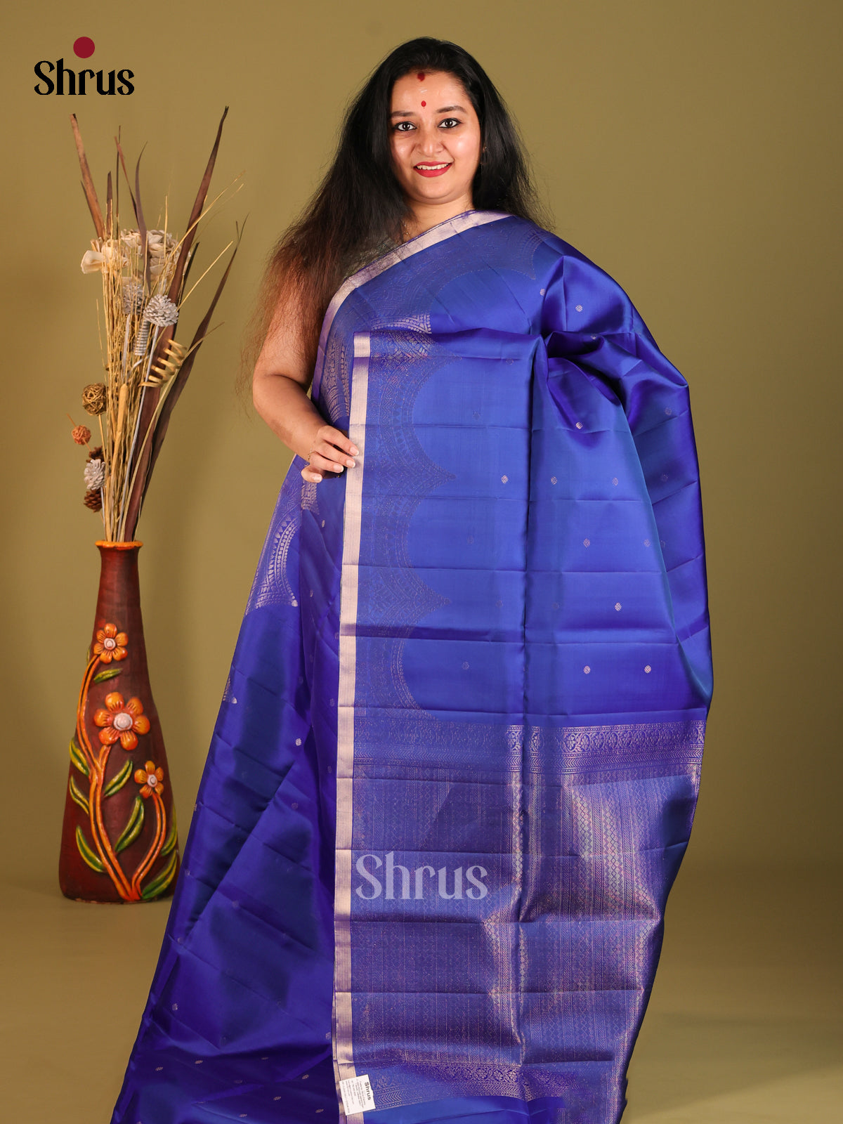 Blue Single tone Soft Silk with zari brocade pallu