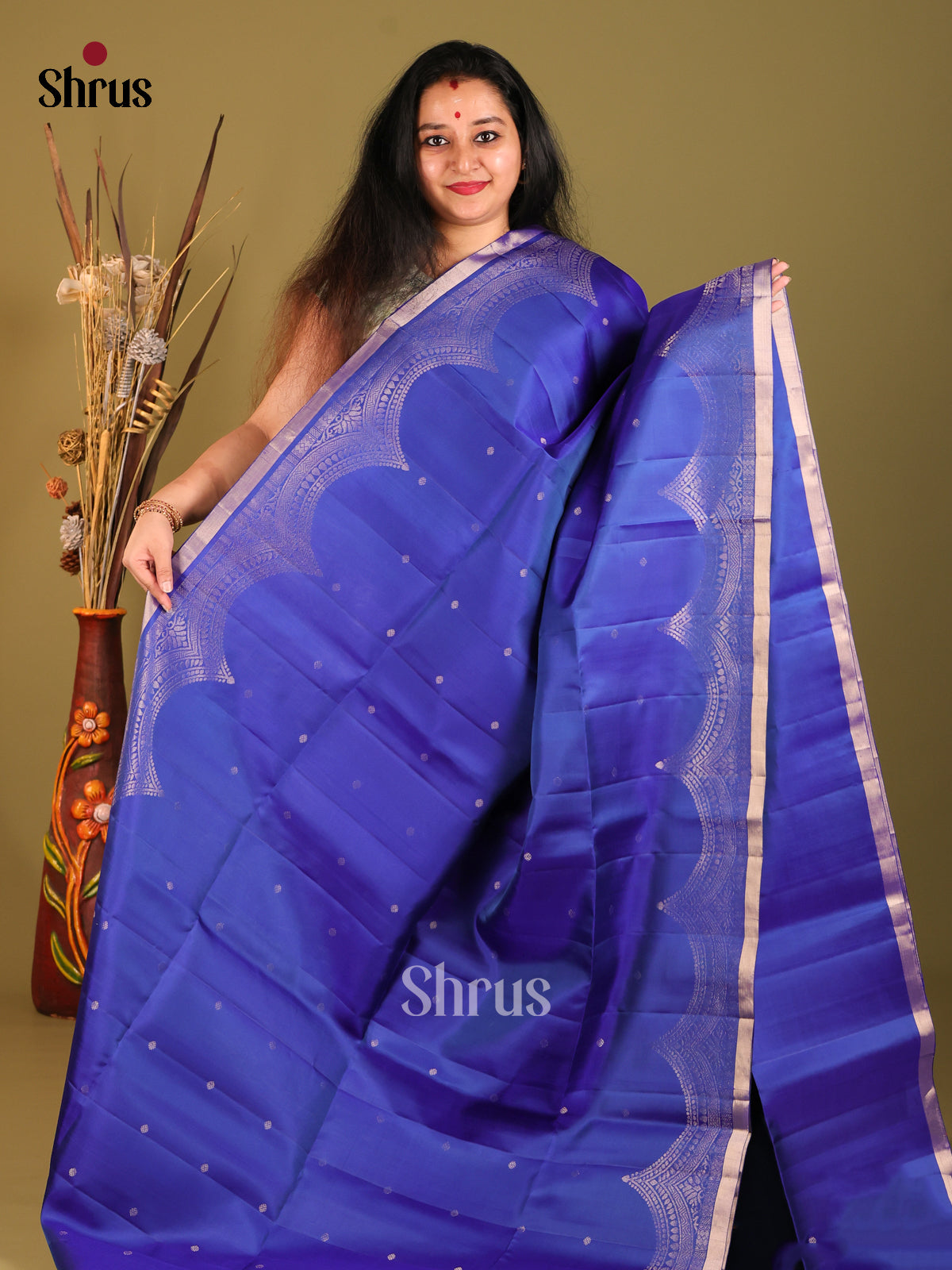 Blue Single tone Soft Silk with zari brocade pallu
