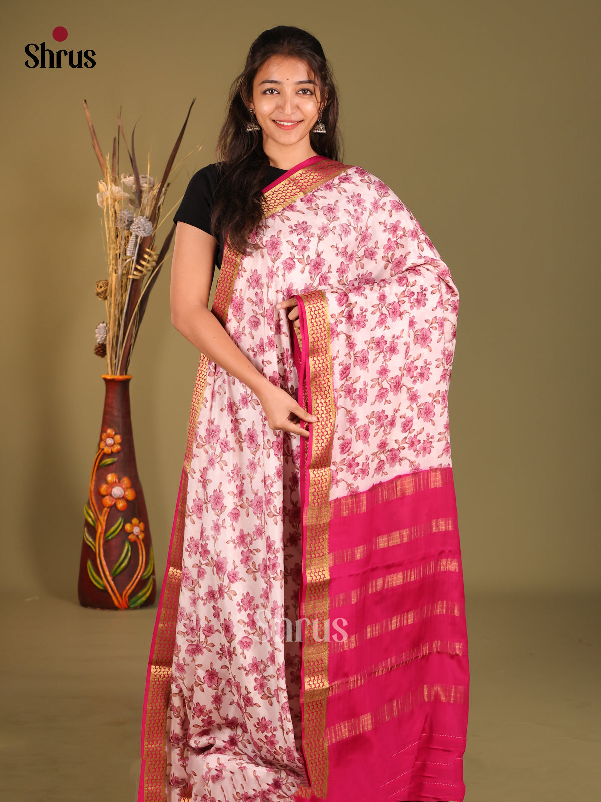 DHS05480 - Mysore Silk Print Saree