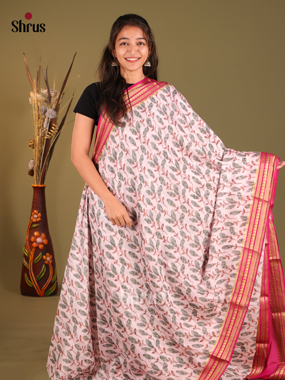 Classic Mild Lavender Printed Mysore Silk Saree With Pink Zari Woven Rettaipet Border