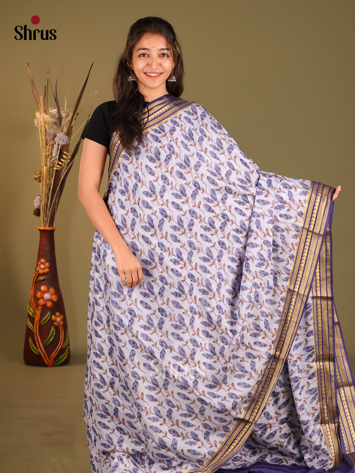 DHS05493 - Mysore Silk Print Saree - Shop on Shrus.com