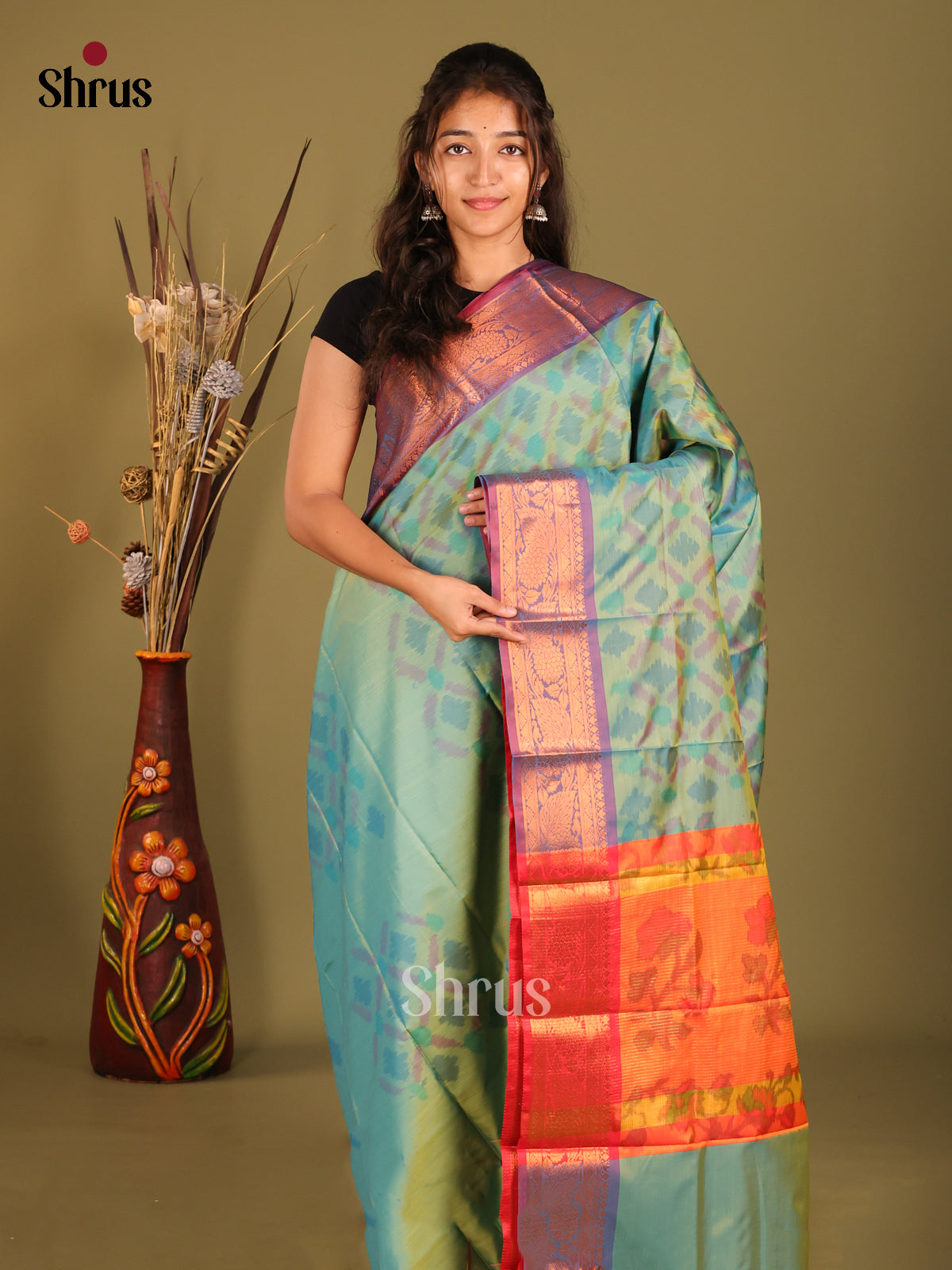 Pastel Green & Purple - Semi Pochampally Saree - Shop on Shrus.com