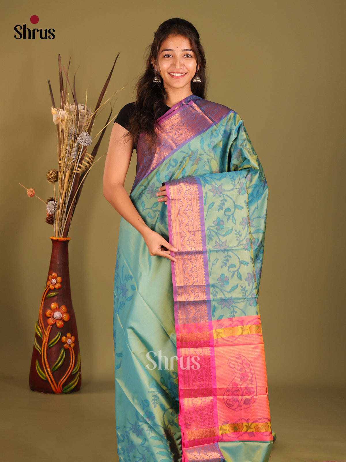 Pastel Green & Purple - Semi Pochampally Saree - Shop on Shrus.com