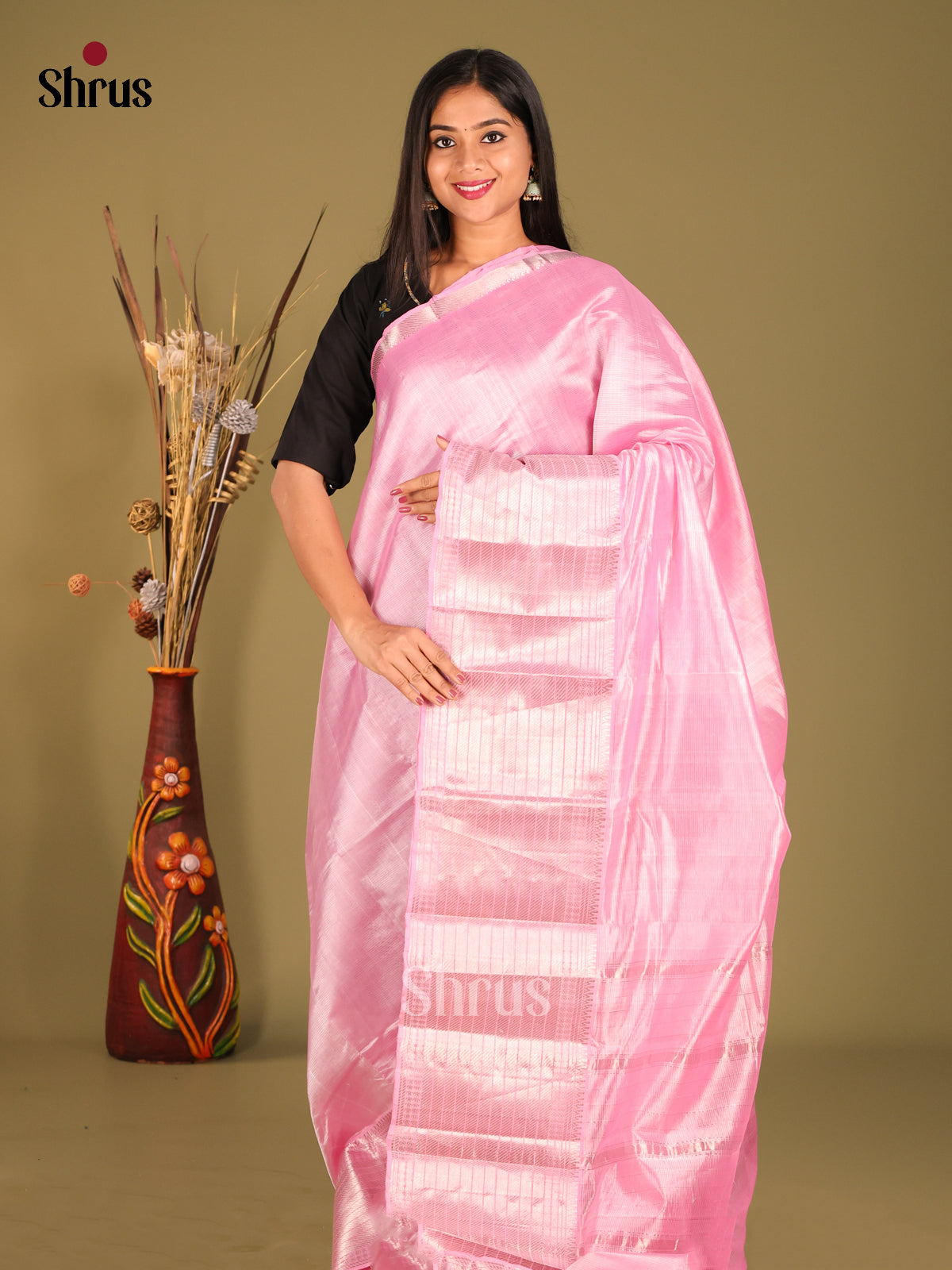 Pink single tone Mangalagiri silkcotton Saree with zari border