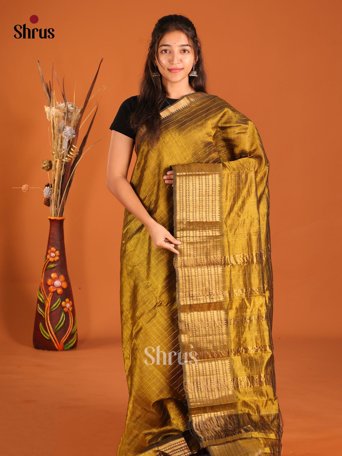 Mehandi single tone Mangalagiri silkcotton Saree with rich zari border
