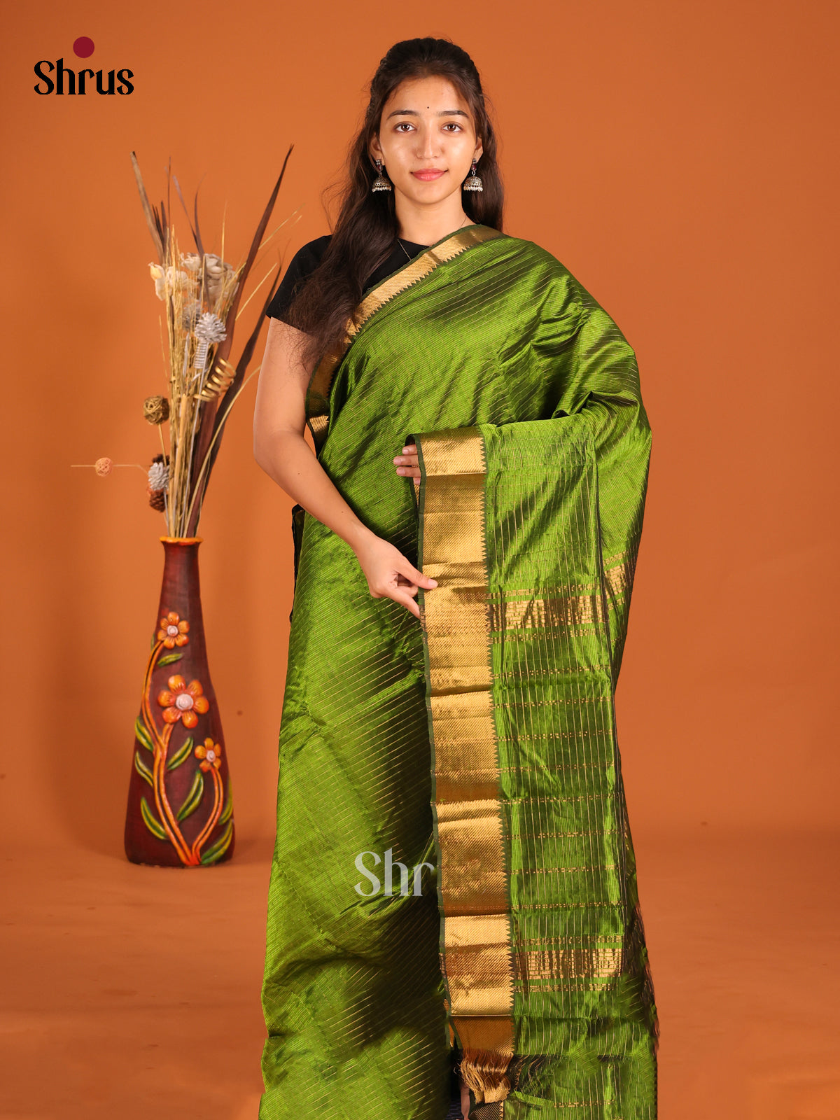 Light Green single tone Mangalagiri silkcotton Saree with zari checks