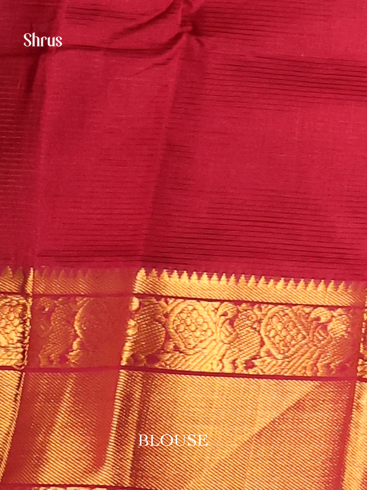 Red single Tone Mangalagiri silkcotton Saree with gold zari border -1