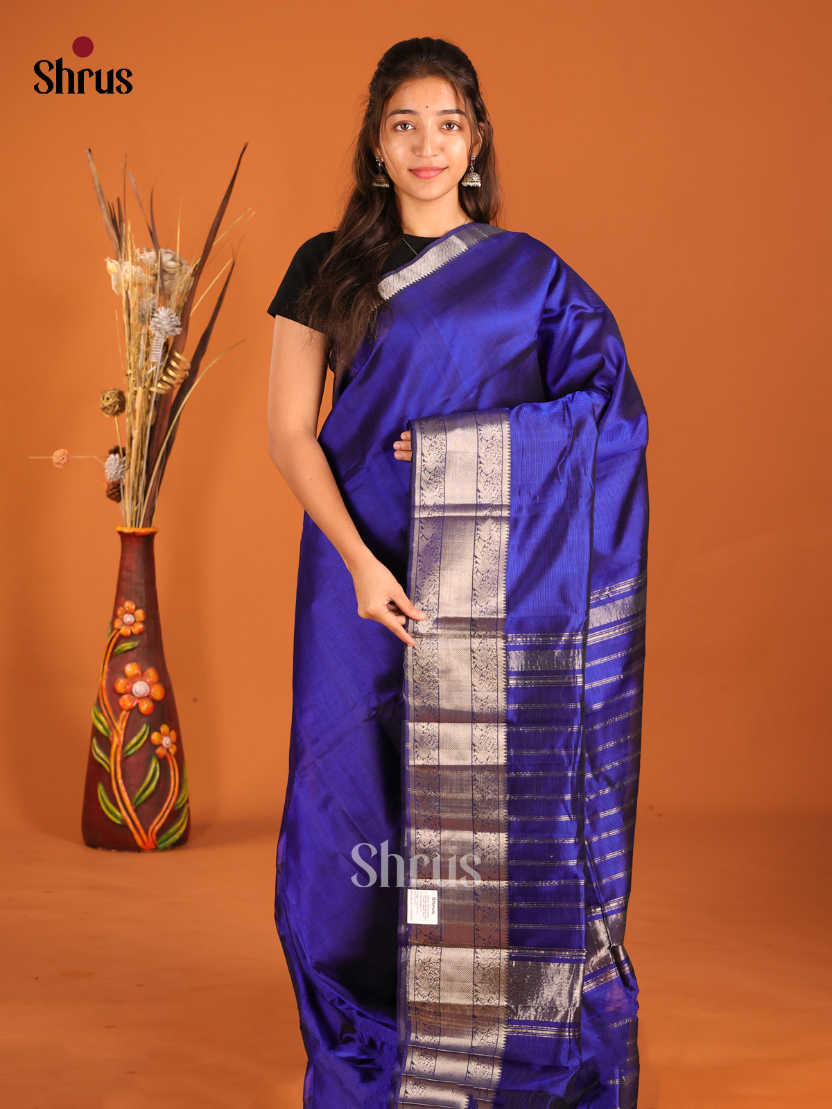 Blue monochrome Mangalagiri silkcotton Saree with self zari border