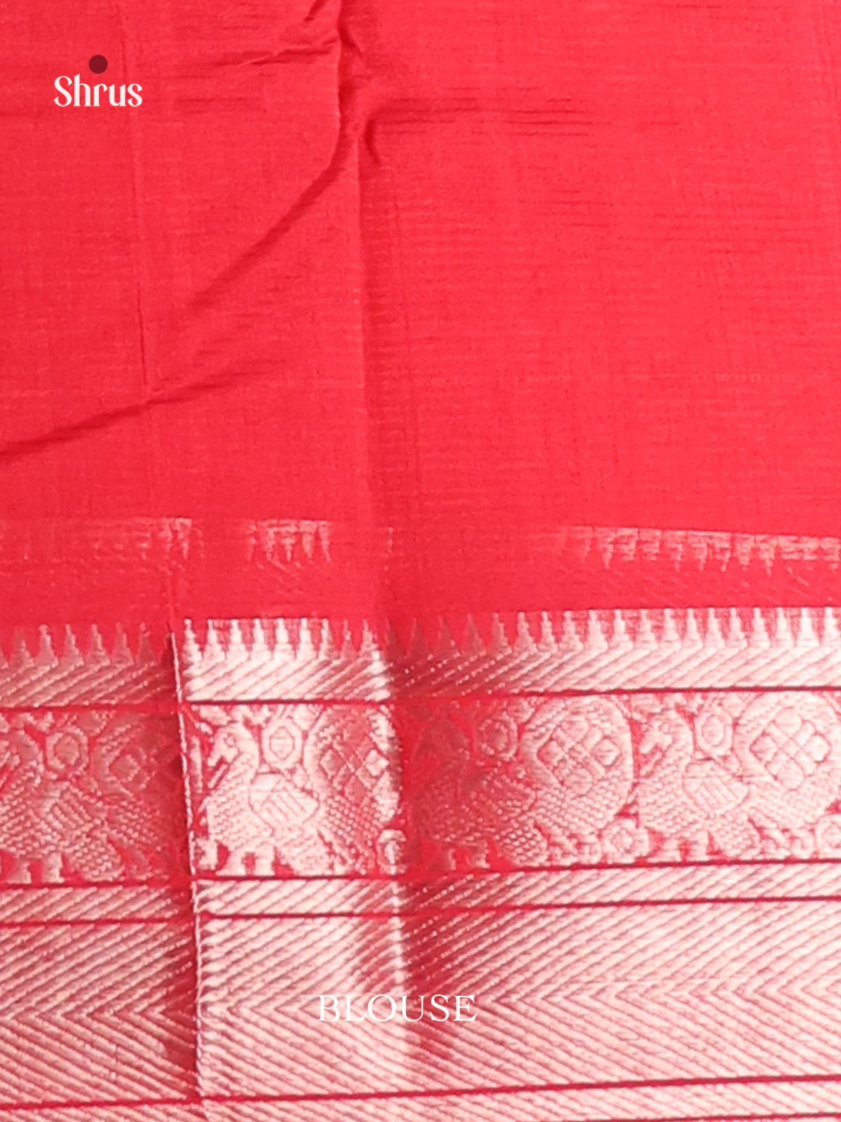 Red single tone Mangalagiri silkcotton Saree with peacock vine zari border -1