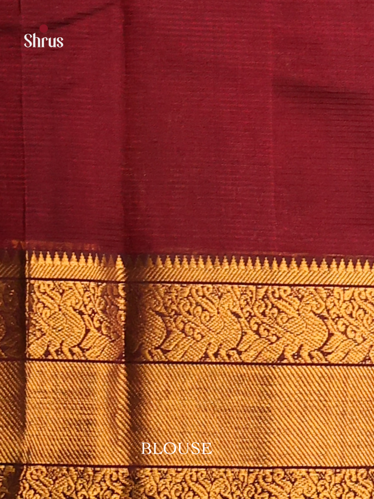 Maroon single Tone Mangalagiri silkcotton Saree with self gold zari border -1
